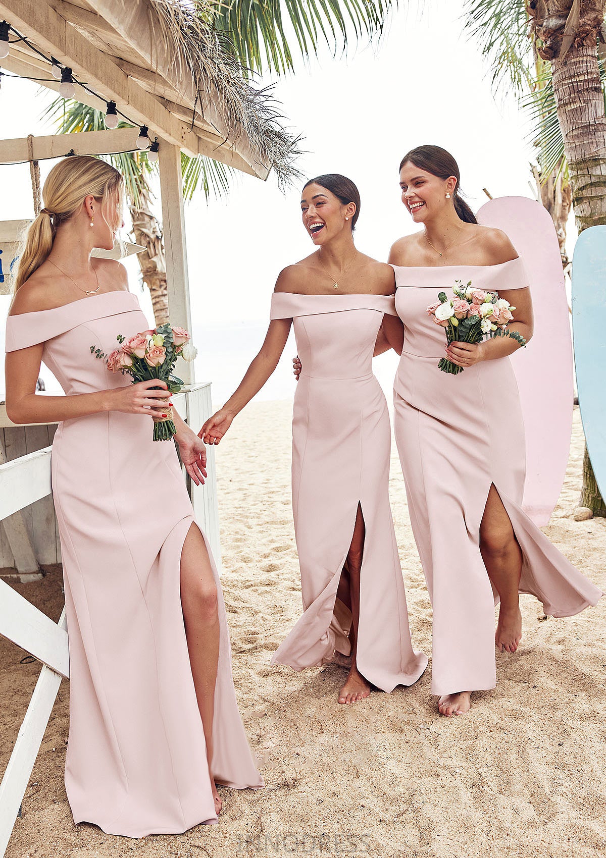 Trumpet/Mermaid Off-the-Shoulder Sleeveless Floor-Length Stretch Crepe Bridesmaid Dresses with Split Julie DPP0025217