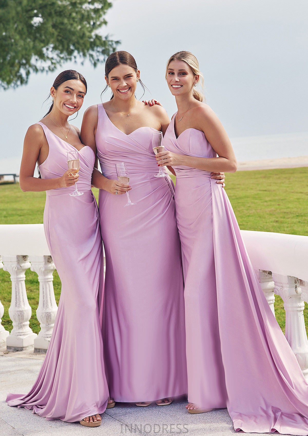 Trumpet/Mermaid One-Shoulder Sleeveless Floor-Length Jersey Plus Size Bridesmaid Dresses with Pleated Side Draping Aylin DPP0025235