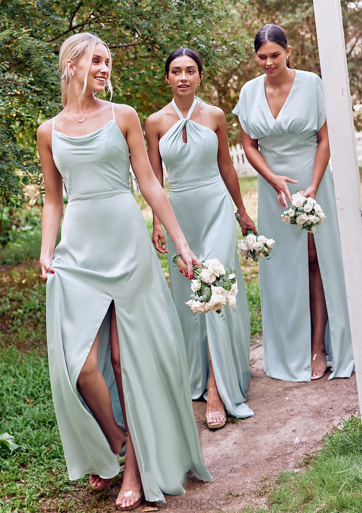 A-line Square Neckline Sleeveless Floor-Length Stretch Satin Bridesmaid Dresses with Split Viv DPP0025248