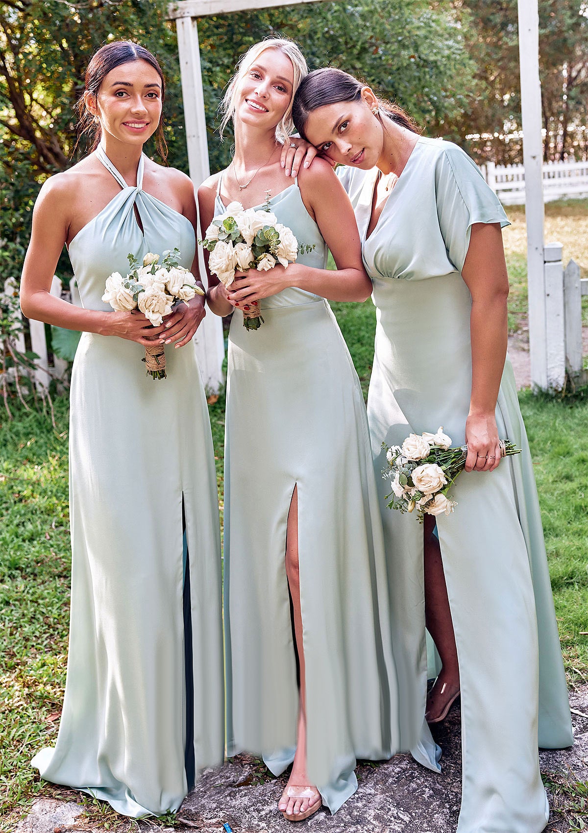 Empire V Neck Short Sleeve Floor-Length Stretch Satin Bridesmaid Dresses with Split Rachael DPP0025249