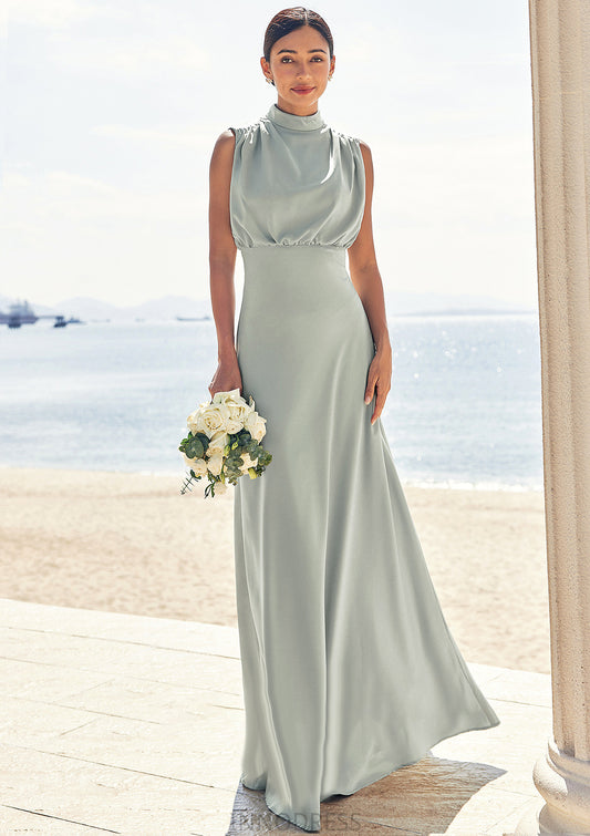 A-line High-Neck Sleeveless Floor-Length Stretch Satin Bridesmaid Dresses Madalyn DPP0025252