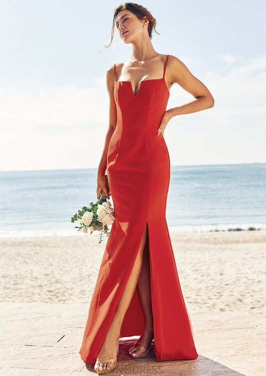 Trumpet/Mermaid V Neck Sleeveless Floor-Length Stretch Crepe Bridesmaid Dresses with Split Erin DPP0025269