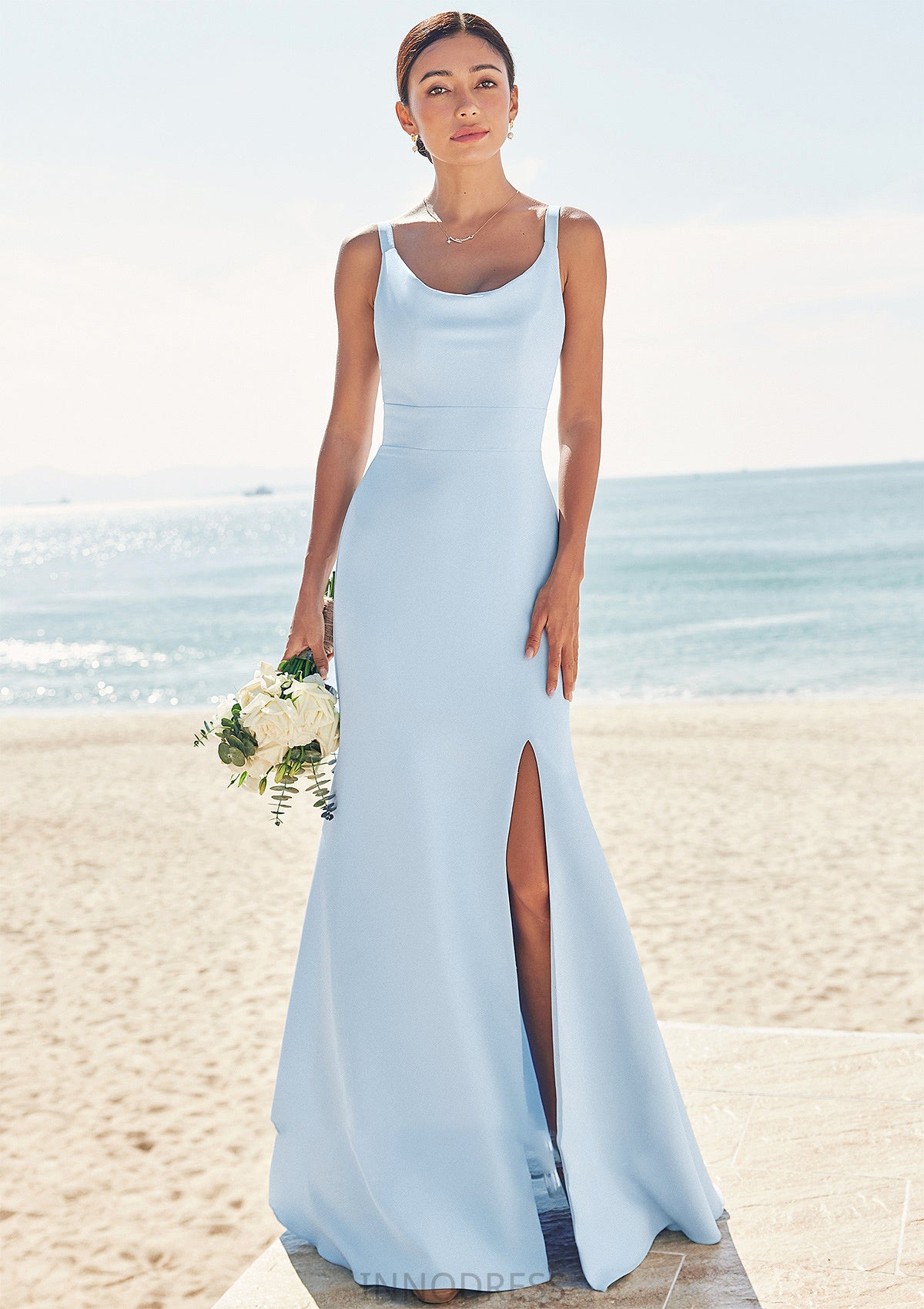 Trumpet/Mermaid Scoop Neck SleevelessFloor-Length Stretch Crepe Bridesmaid Dresses with Split Taliyah DPP0025271