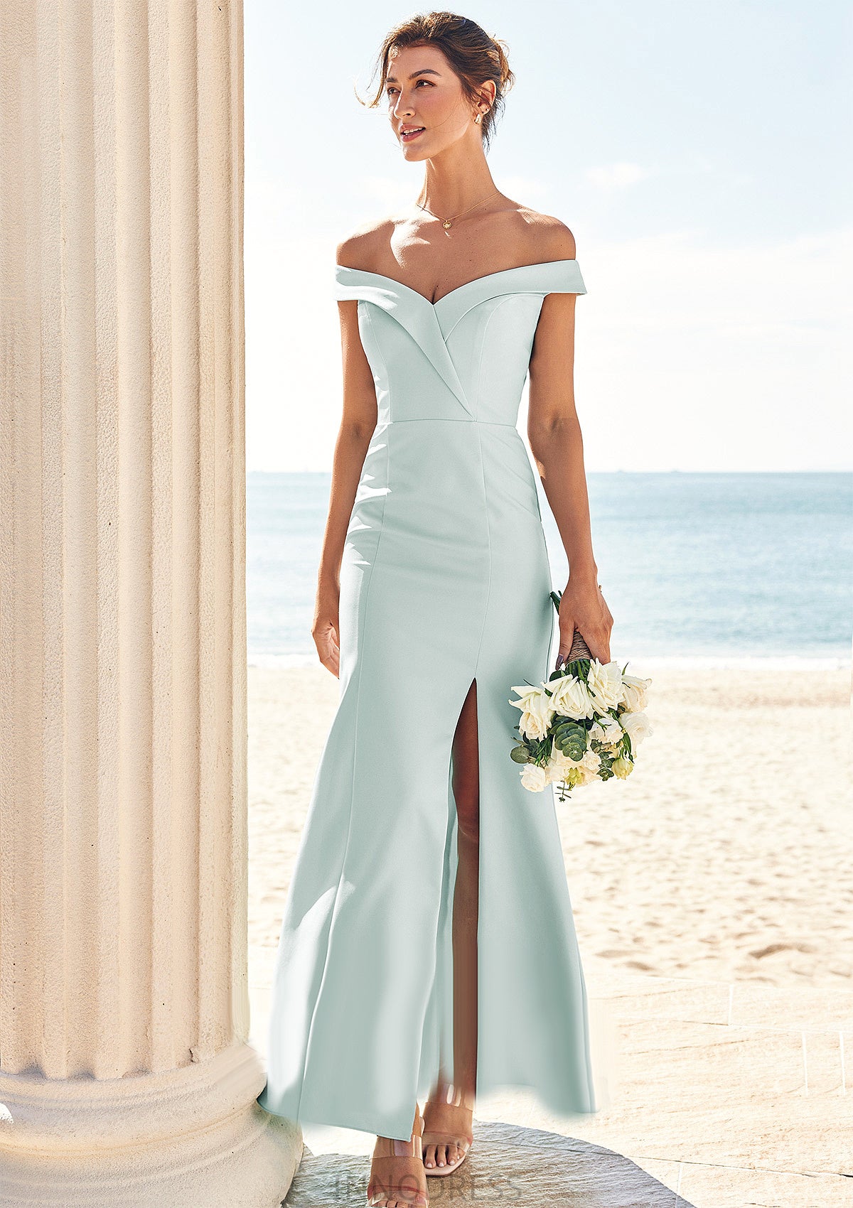 Trumpet/Mermaid Off-the-Shoulder Sleeveless Floor-Length Stretch Crepe Bridesmaid Dresses with Split Iliana DPP0025274