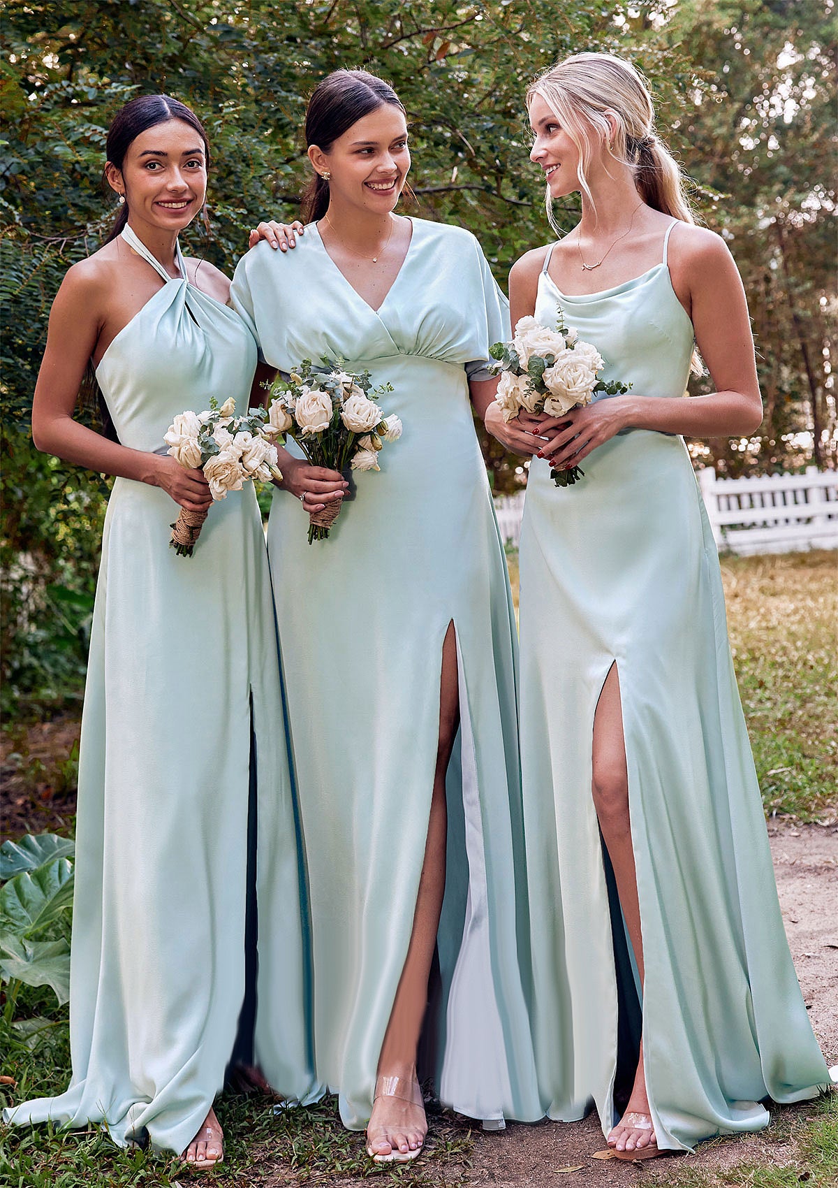 A-line Halter Sleeveless Floor-Length Stretch Satin Bridesmaid Dresses with Split Monique DPP0025287