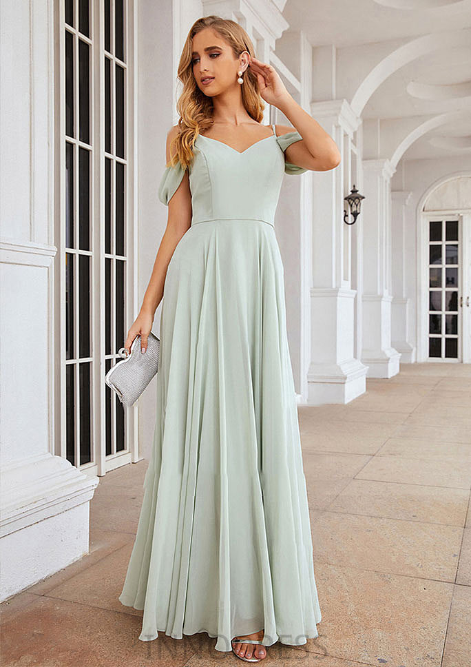 A-line Off-the-Shoulder Sleeveless Long/Floor-Length Chiffon Bridesmaid Dresseses With Pleated Yaretzi DPP0025307