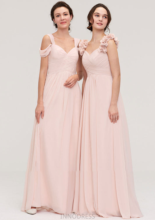 Sweetheart Sleeveless A-line/Princess Chiffon Long/Floor-Length Bridesmaid Dresses With Pleated Shoulder Flower Vera DPP0025315