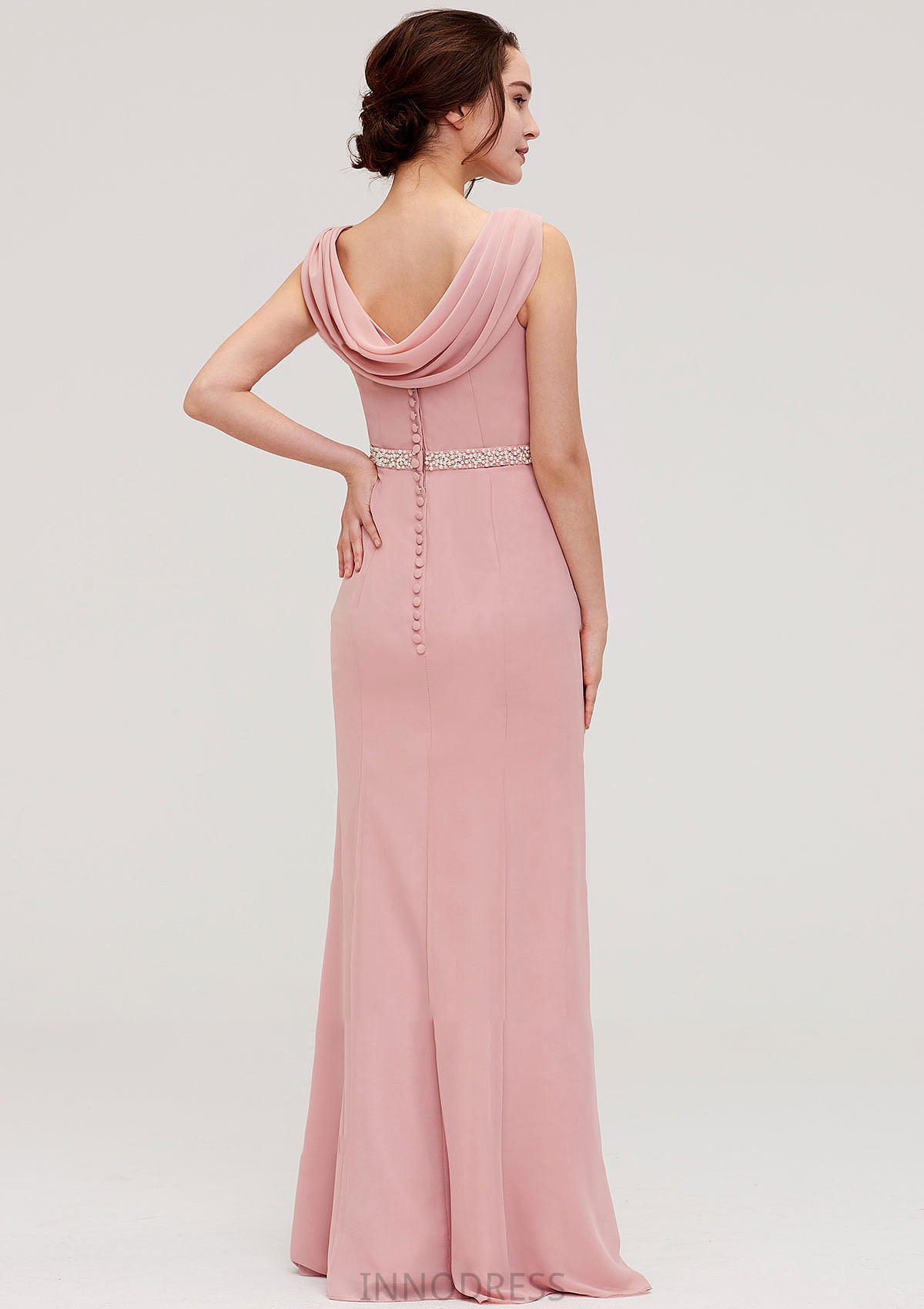 Sleeveless Sheath/Column Long/Floor-Length Chiffon Bridesmaid Dresses With Waistband Beading Ida DPP0025317