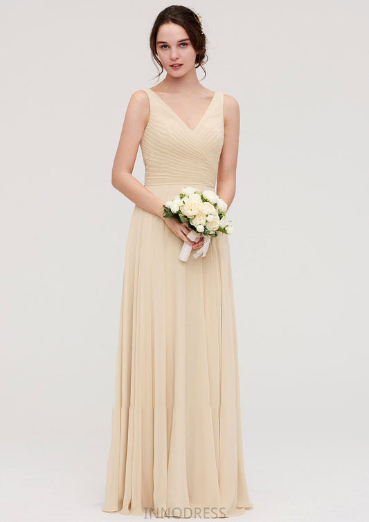 A-line/Princess V Neck Long/Floor-Length A-line/Princess Chiffon Bridesmaid Dresses With Sashes Pleated Marisa DPP0025322