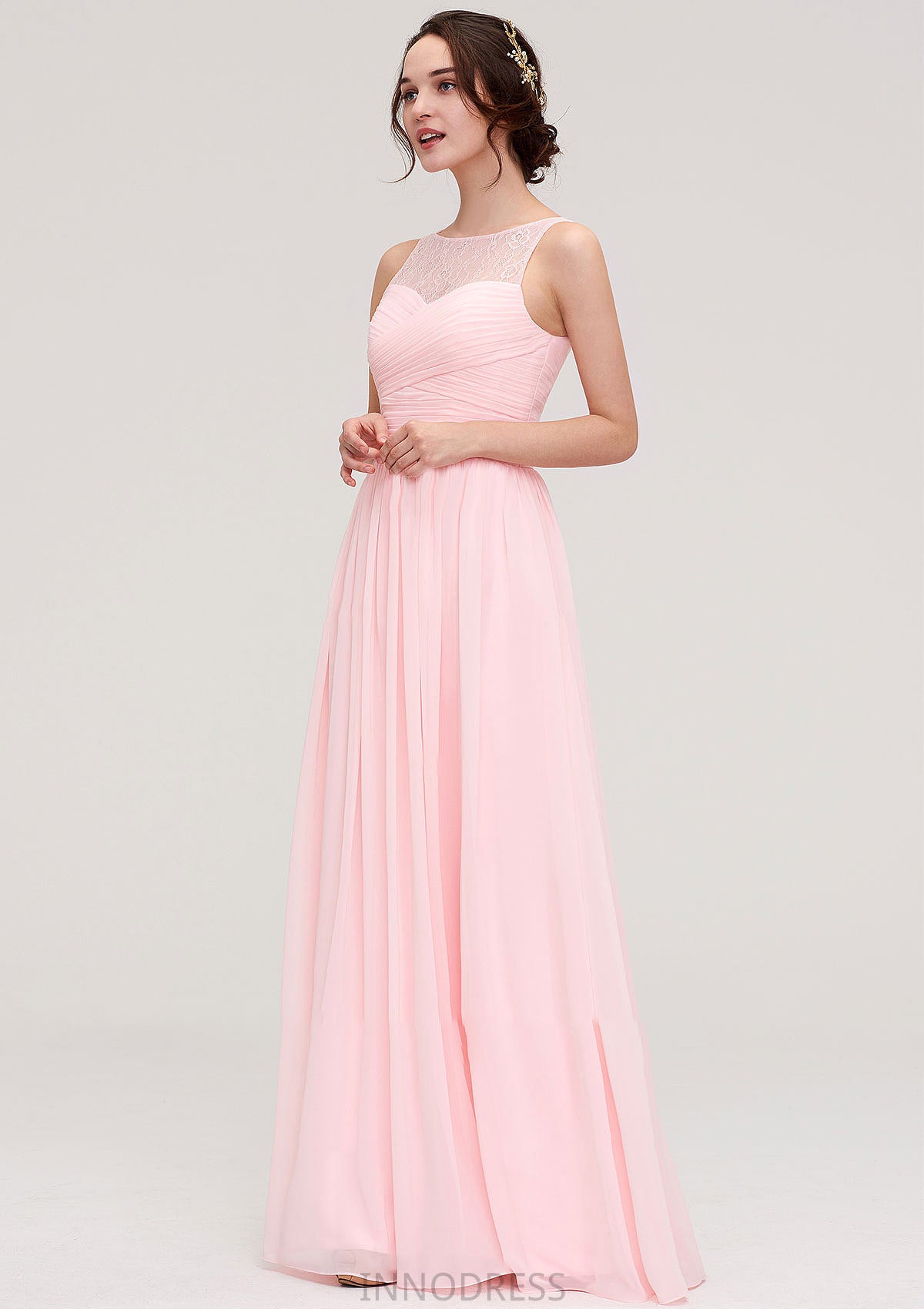 Sleeveless Chiffon A-line/Princess Long/Floor-Length Wedding Party Bridesmaid Dresses With Pleated Lace Muriel DPP0025332