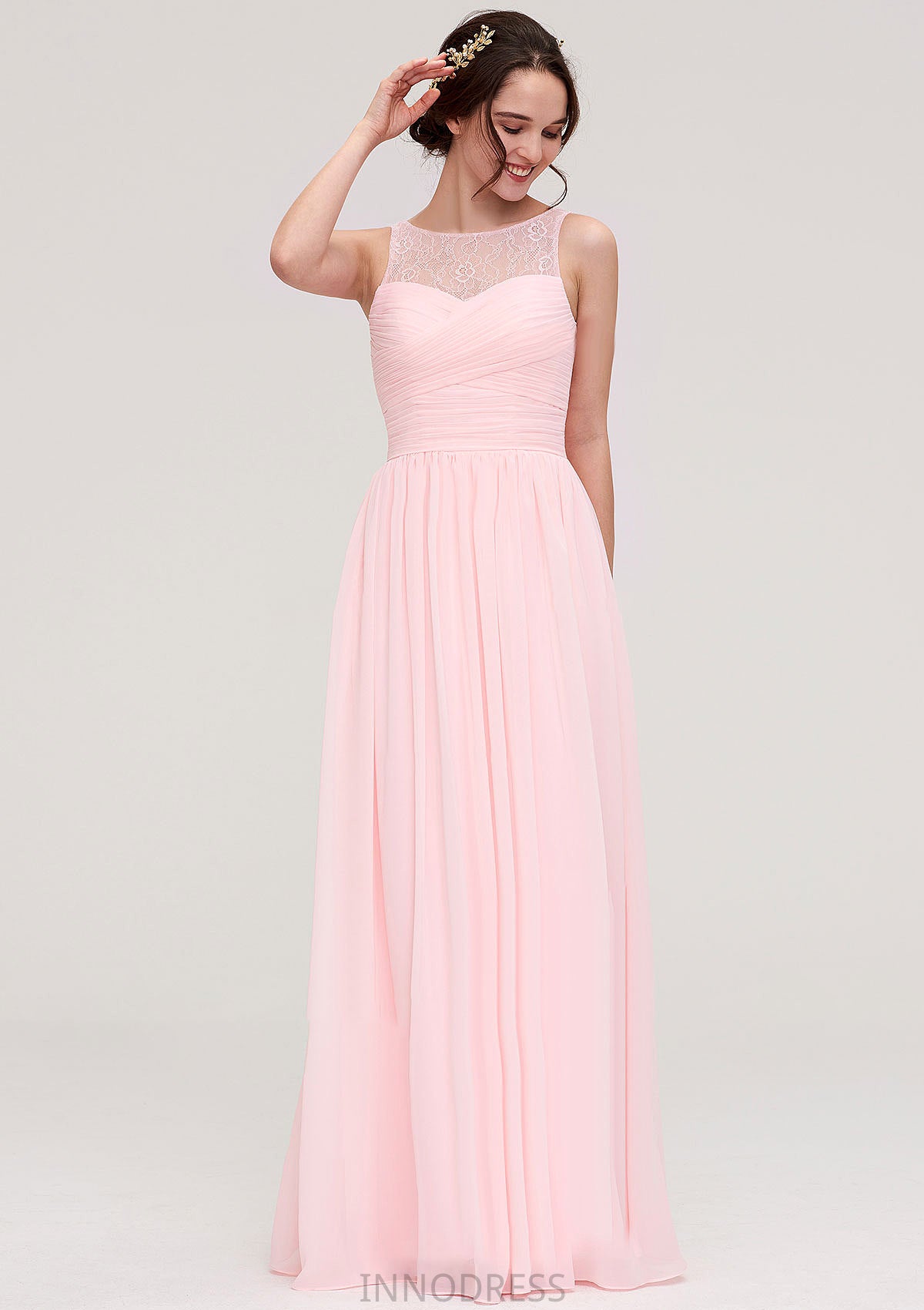 Sleeveless Chiffon A-line/Princess Long/Floor-Length Wedding Party Bridesmaid Dresses With Pleated Lace Muriel DPP0025332