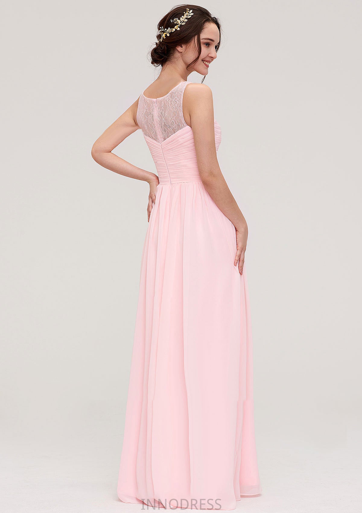 Sleeveless Chiffon A-line/Princess Long/Floor-Length Wedding Party Bridesmaid Dresses With Pleated Lace Muriel DPP0025332