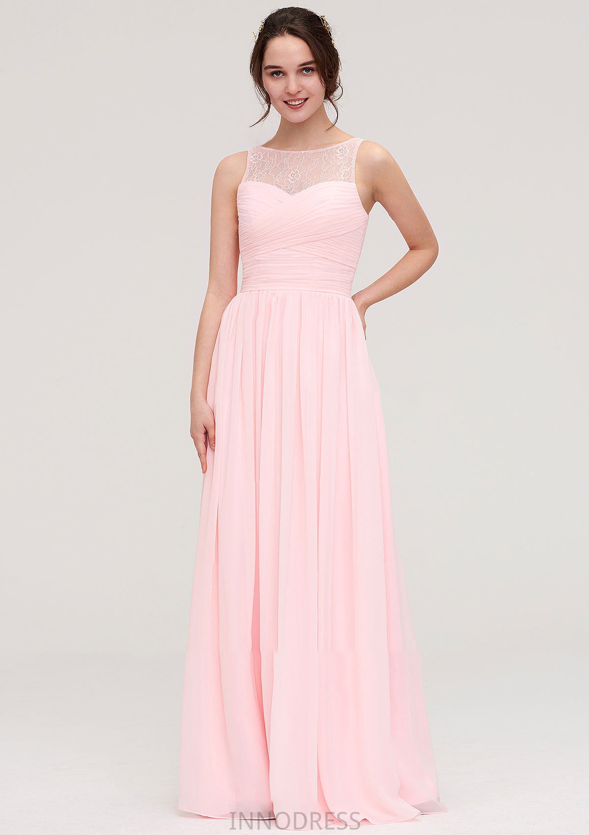 Sleeveless Chiffon A-line/Princess Long/Floor-Length Wedding Party Bridesmaid Dresses With Pleated Lace Muriel DPP0025332