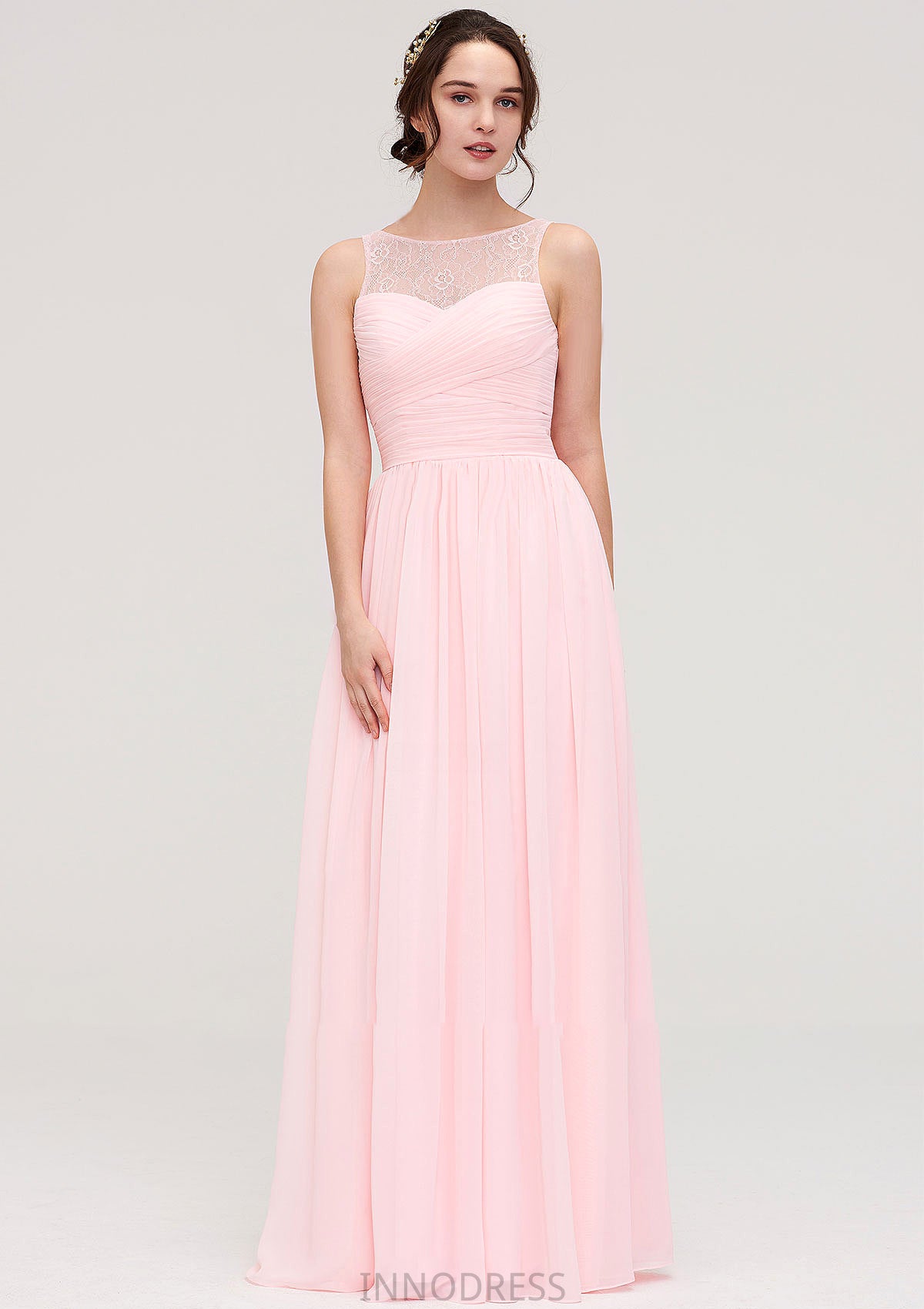 Sleeveless Chiffon A-line/Princess Long/Floor-Length Wedding Party Bridesmaid Dresses With Pleated Lace Muriel DPP0025332