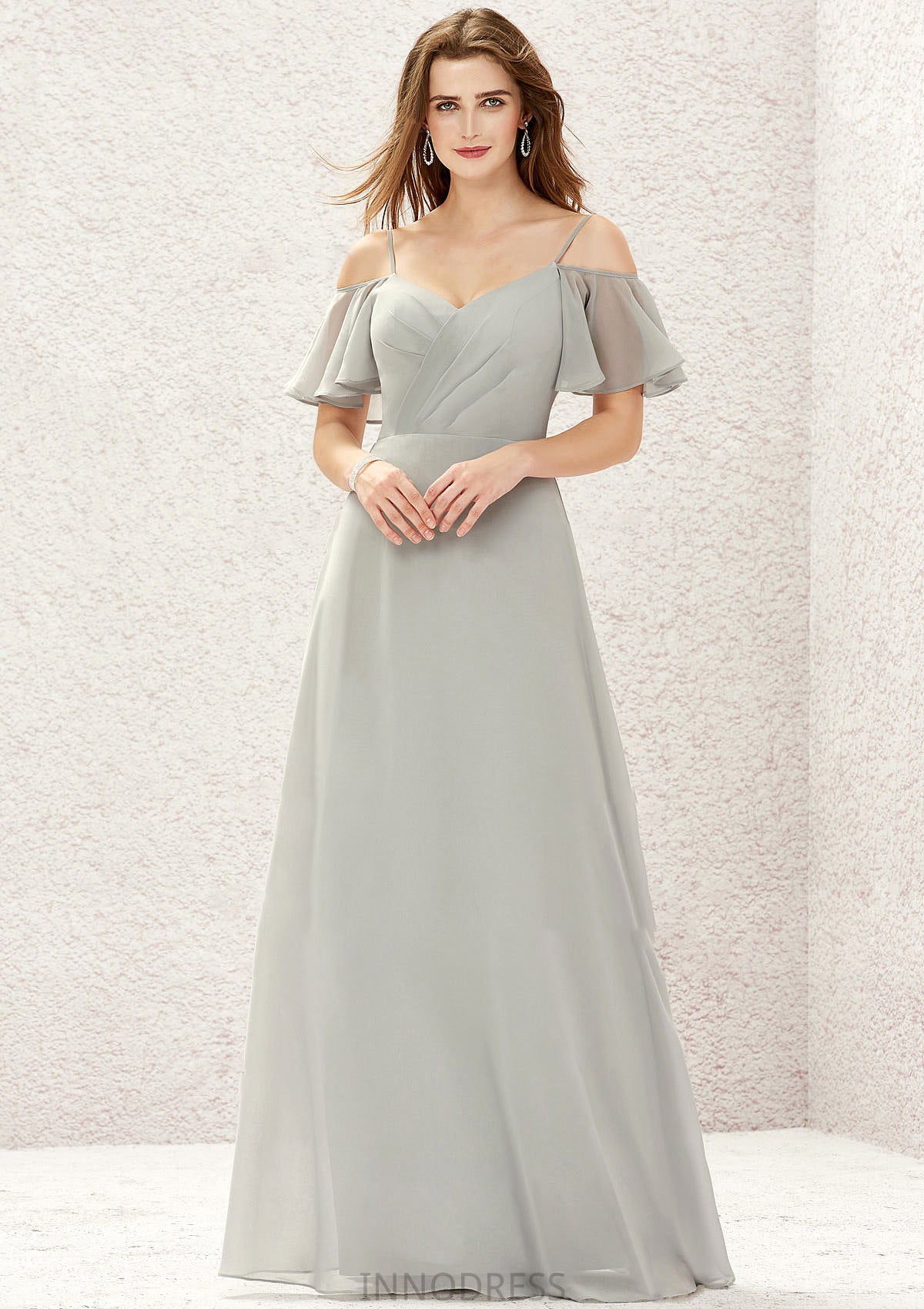 A-line Sweetheart Short Sleeve Long/Floor-Length Chiffon Bridesmaid Dresses With Pleated Alexis DPP0025338