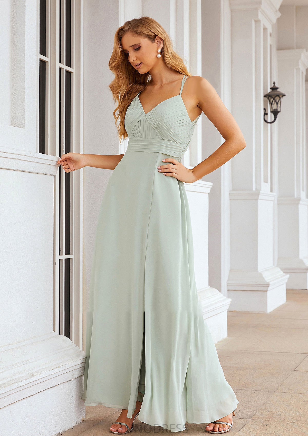 A-line Sweetheart Sleeveless Long/Floor-Length Chiffon Bridesmaid Dresses With Pleated Split.co.uk Mariah DPP0025339