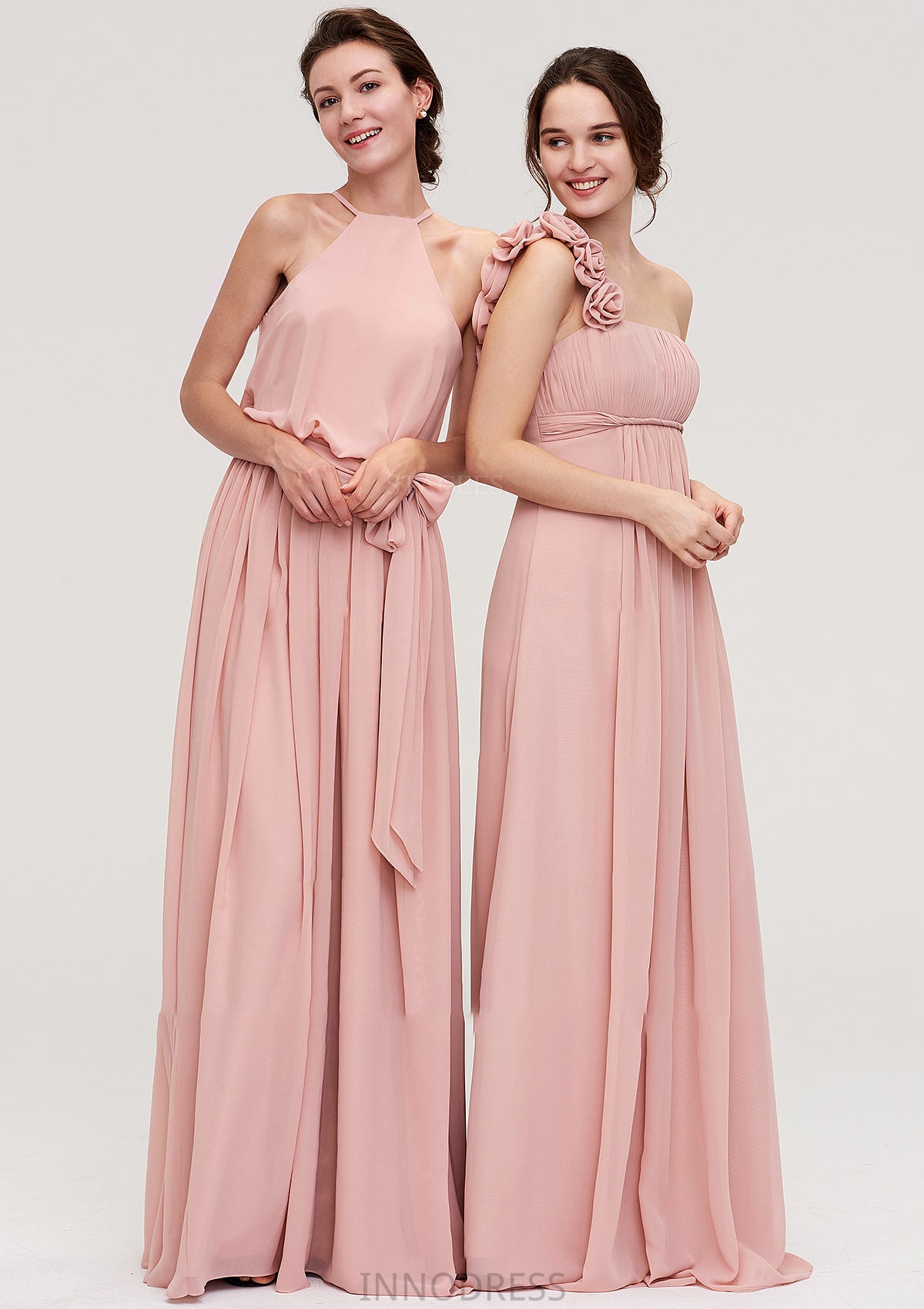 Sleeveless One-Shoulder Long/Floor-Length Chiffon A-line/Princess Bridesmaid Dresses With Pleated Flowers Daniella DPP0025346