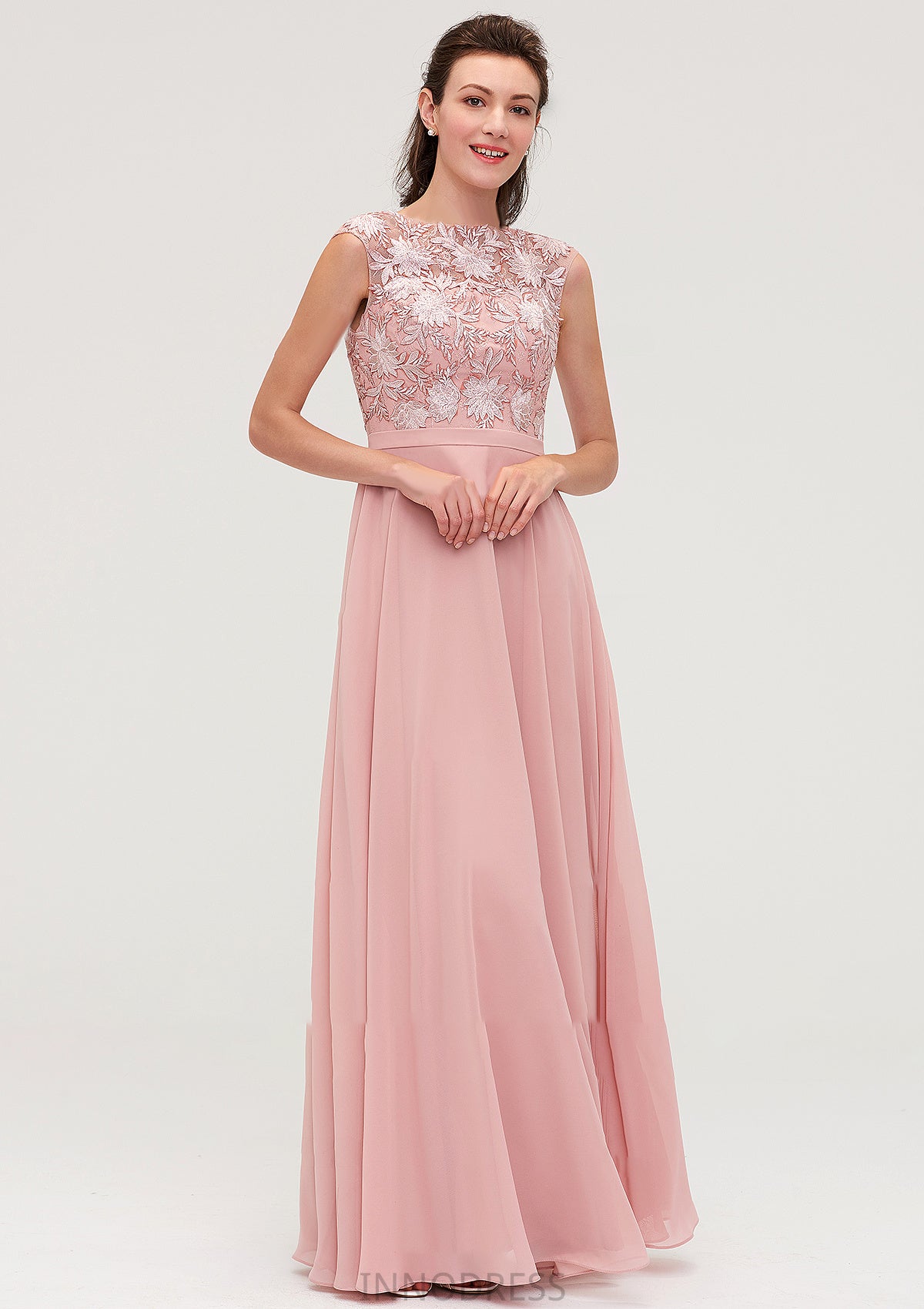 Sleeveless Chiffon A-line/Princess Long/Floor-Length Bridesmaid Dresseses With Sashes Appliqued Gabrielle DPP0025348