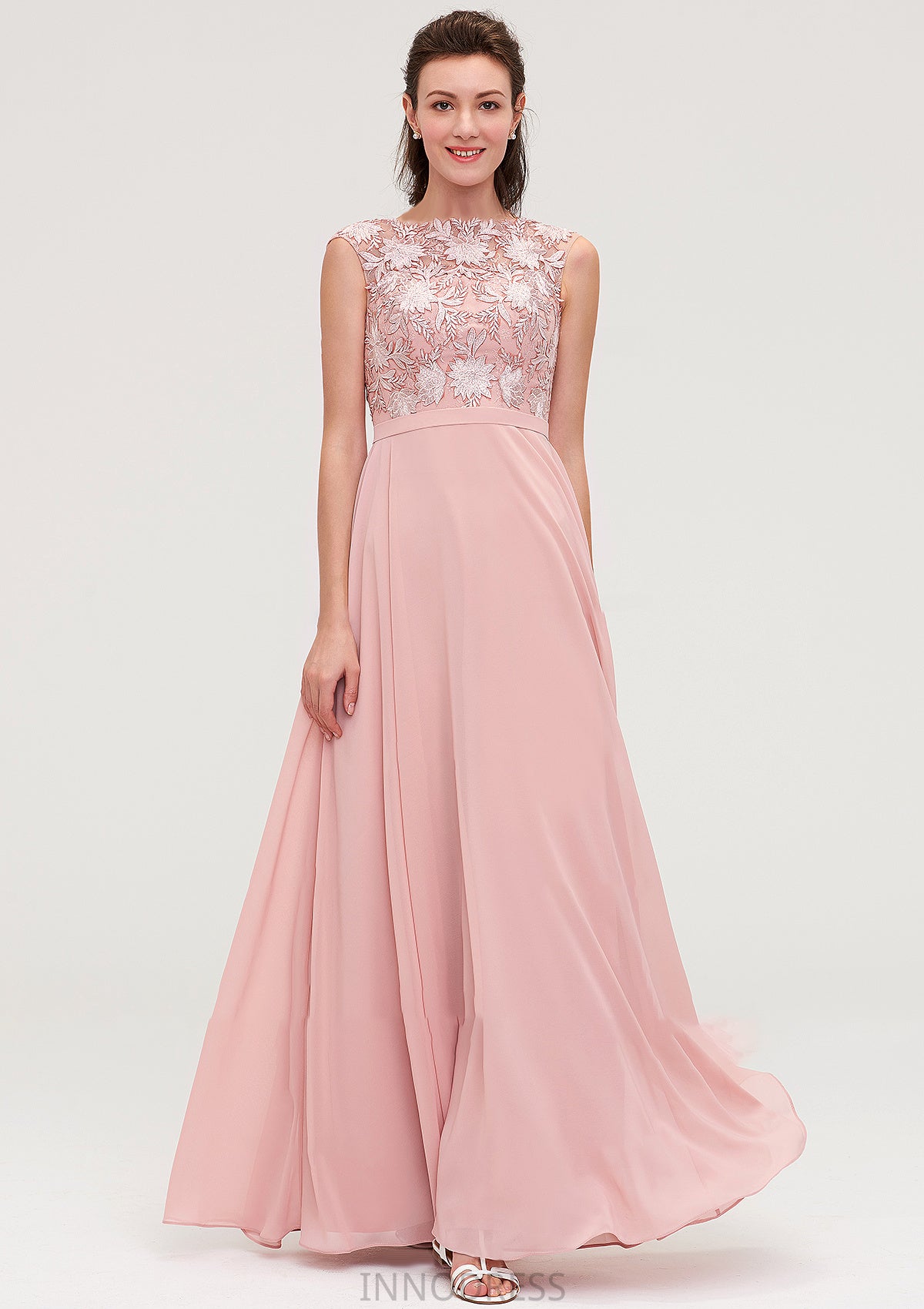 Sleeveless Chiffon A-line/Princess Long/Floor-Length Bridesmaid Dresseses With Sashes Appliqued Gabrielle DPP0025348