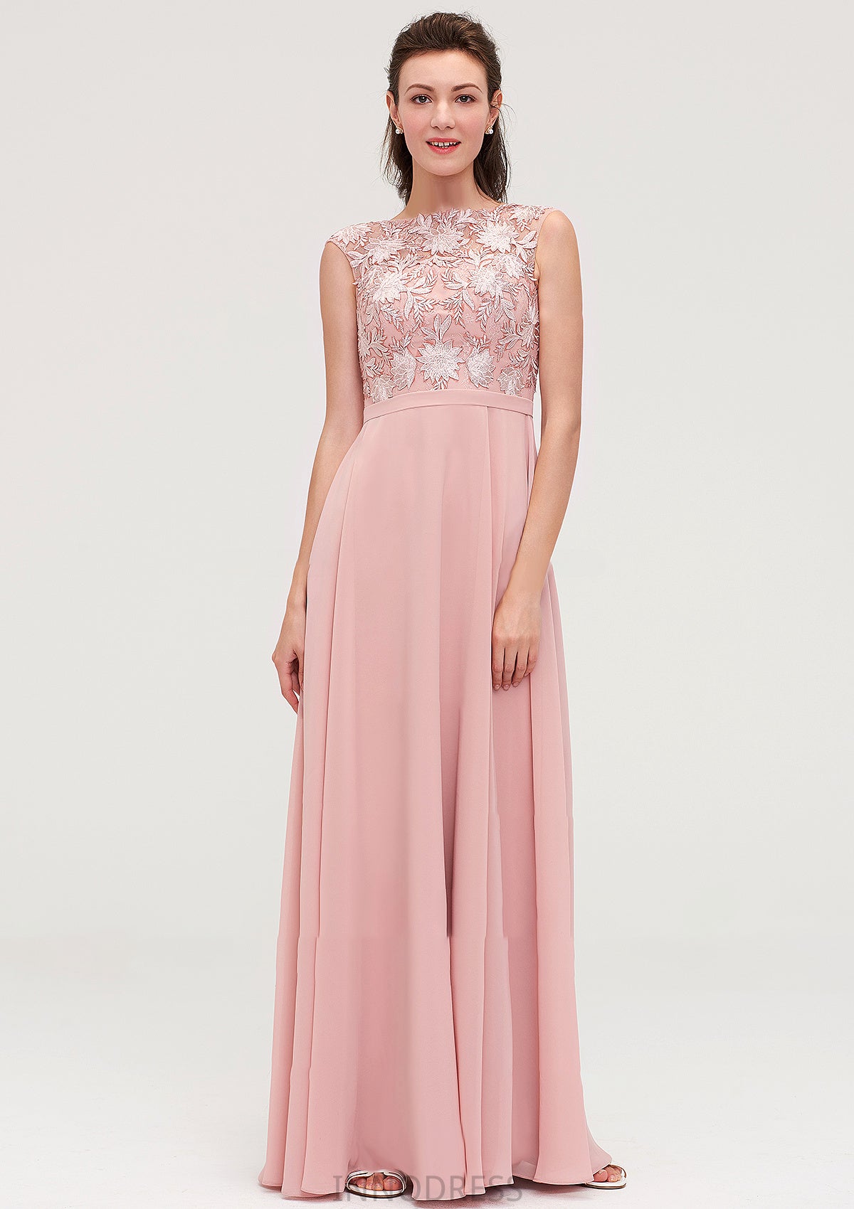 Sleeveless Chiffon A-line/Princess Long/Floor-Length Bridesmaid Dresseses With Sashes Appliqued Gabrielle DPP0025348