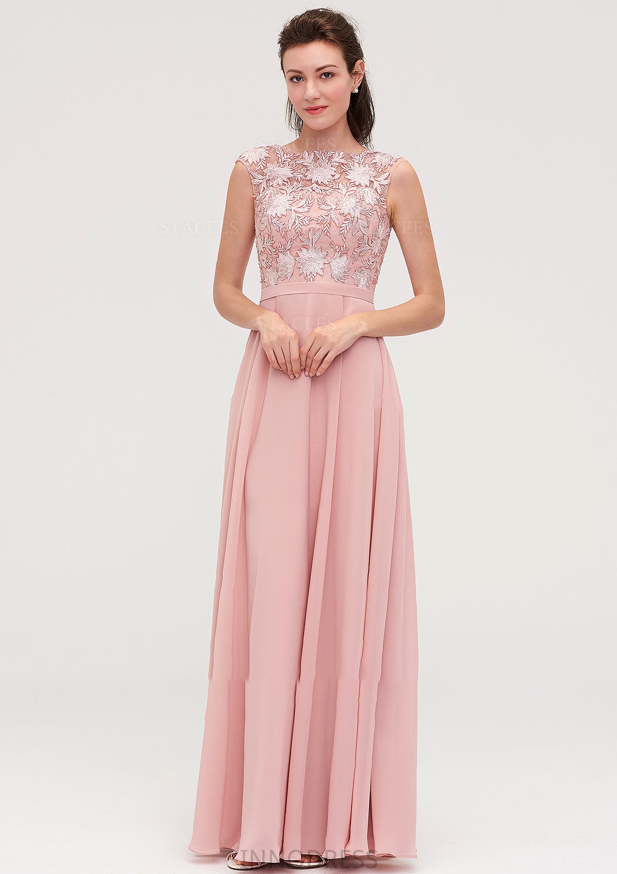 Sleeveless Chiffon A-line/Princess Long/Floor-Length Bridesmaid Dresseses With Sashes Appliqued Gabrielle DPP0025348