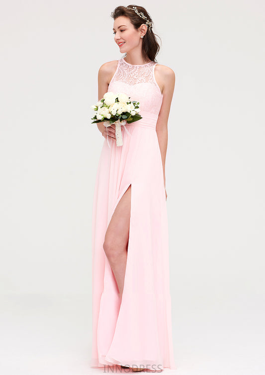 Sleeveless Scoop Neck Chiffon A-line/Princess Long/Floor-Length Bridesmaid Dresseses With Split Lace Amina DPP0025349