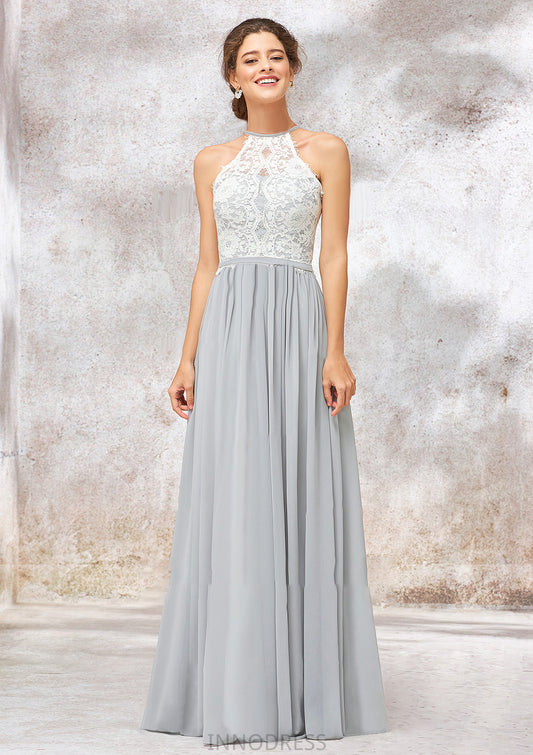 Scoop Neck A-line/Princess Sleeveless Chiffon Long/Floor-Length Bridesmaid Dresses With Lace Gisselle DPP0025350