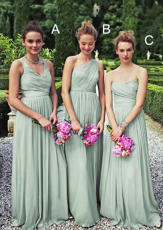 Pleated Sleeveless Floor-Length A-Line Combination Gentle Bridesmaid Dresseses Iliana DPP0025353