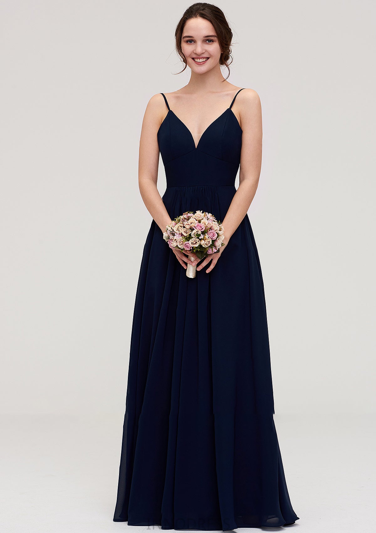 Sleeveless V Neck A-line/Princess Chiffon Long/Floor-Length Bridesmaid Dresseses With Pleated Nia DPP0025357