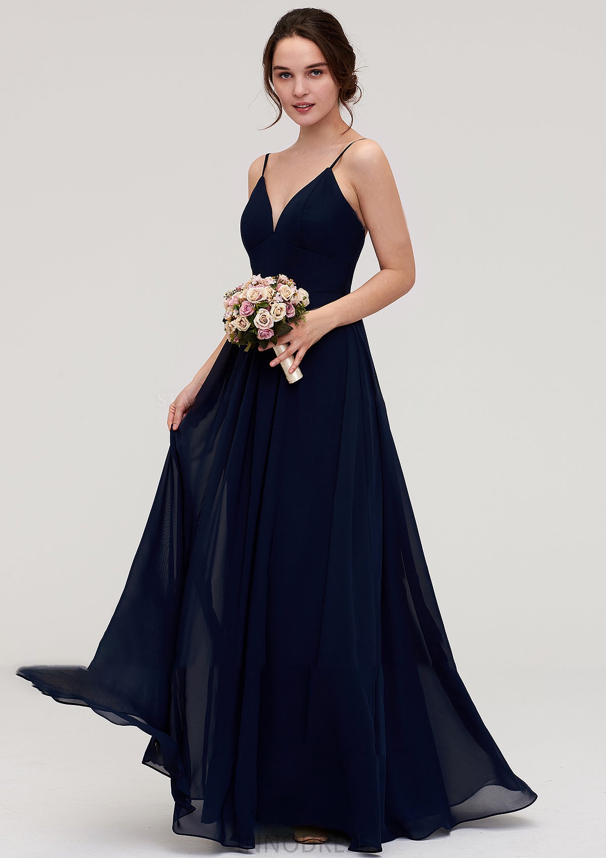 Sleeveless V Neck A-line/Princess Chiffon Long/Floor-Length Bridesmaid Dresseses With Pleated Nia DPP0025357