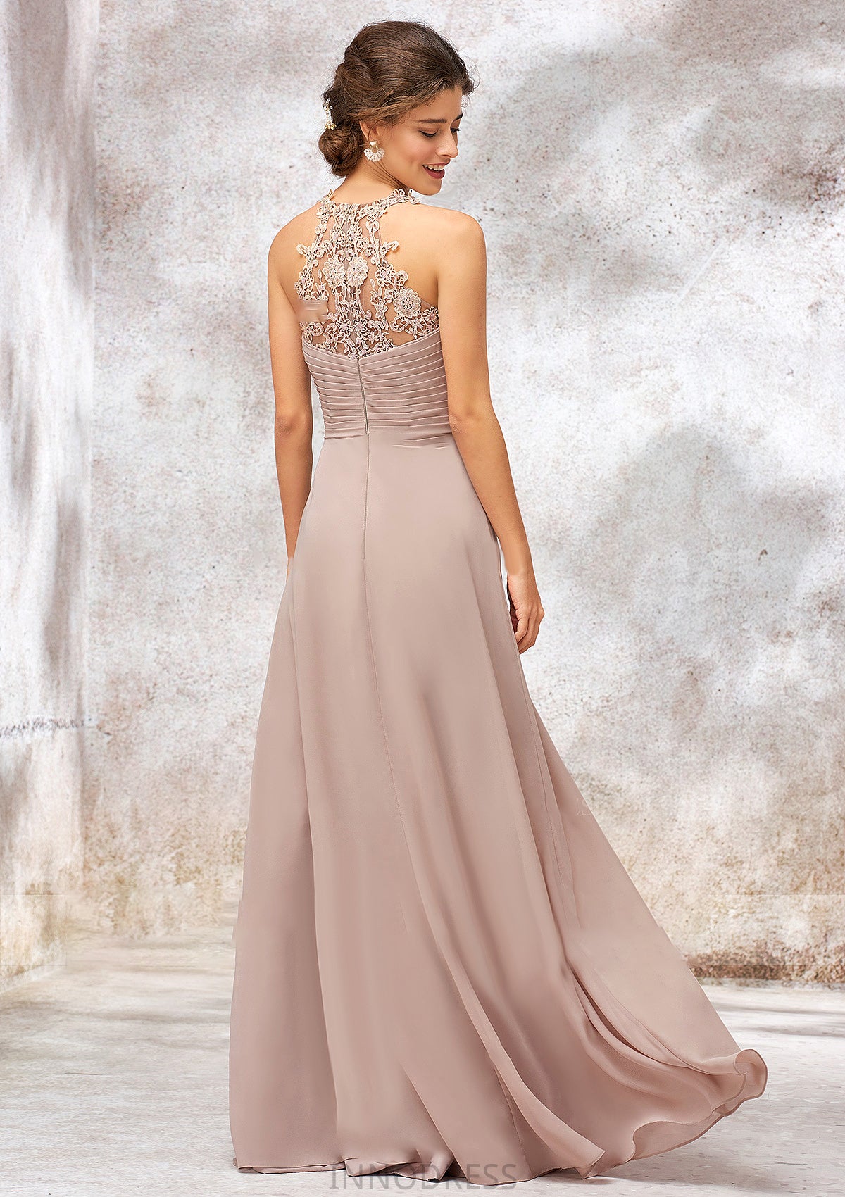 A-line Sweetheart Sleeveless Chiffon Long/Floor-Length Bridesmaid Dresses With Lace Pleated Makenzie DPP0025365