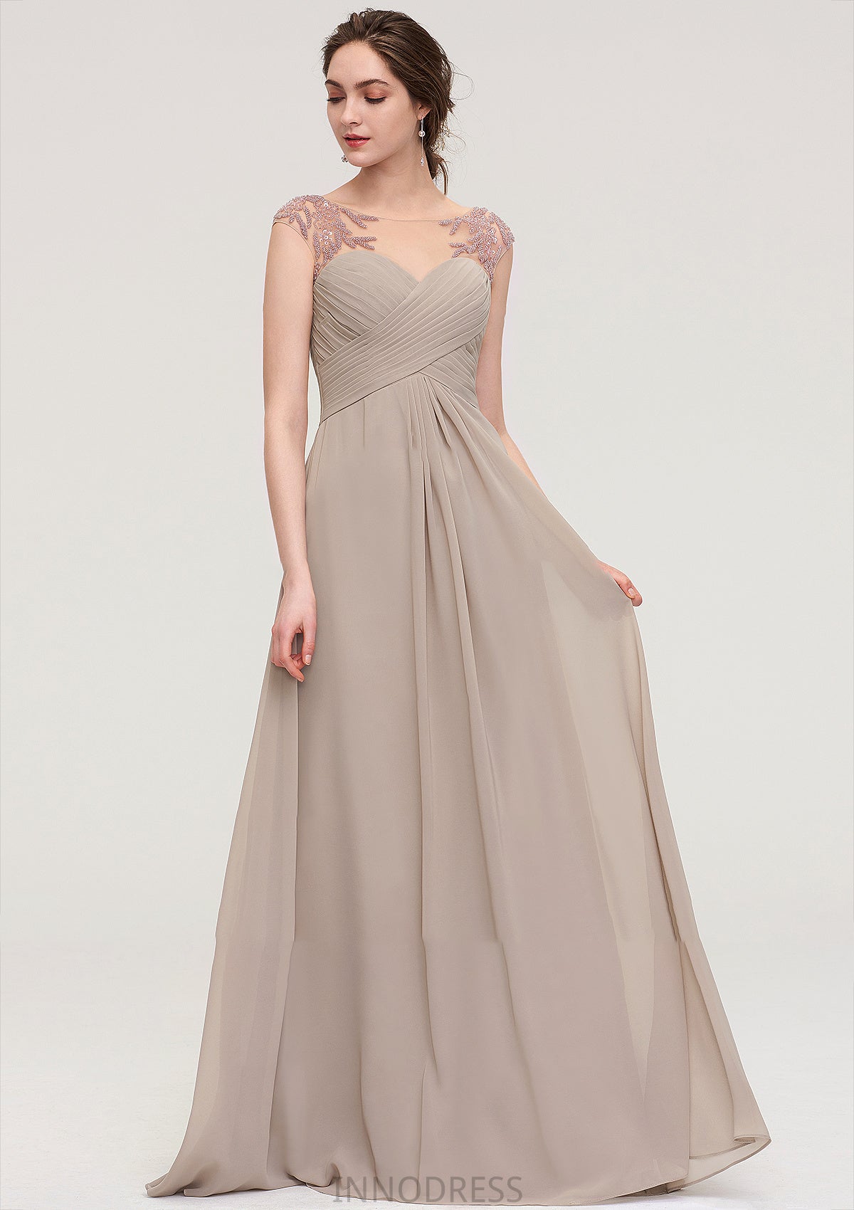 Sleeveless Scoop Neck Long/Floor-Length A-line/Princess Chiffon Bridesmaid Dresses With Pleated Beading -Bridesmaid Dresseses
 Lauryn DPP0025396