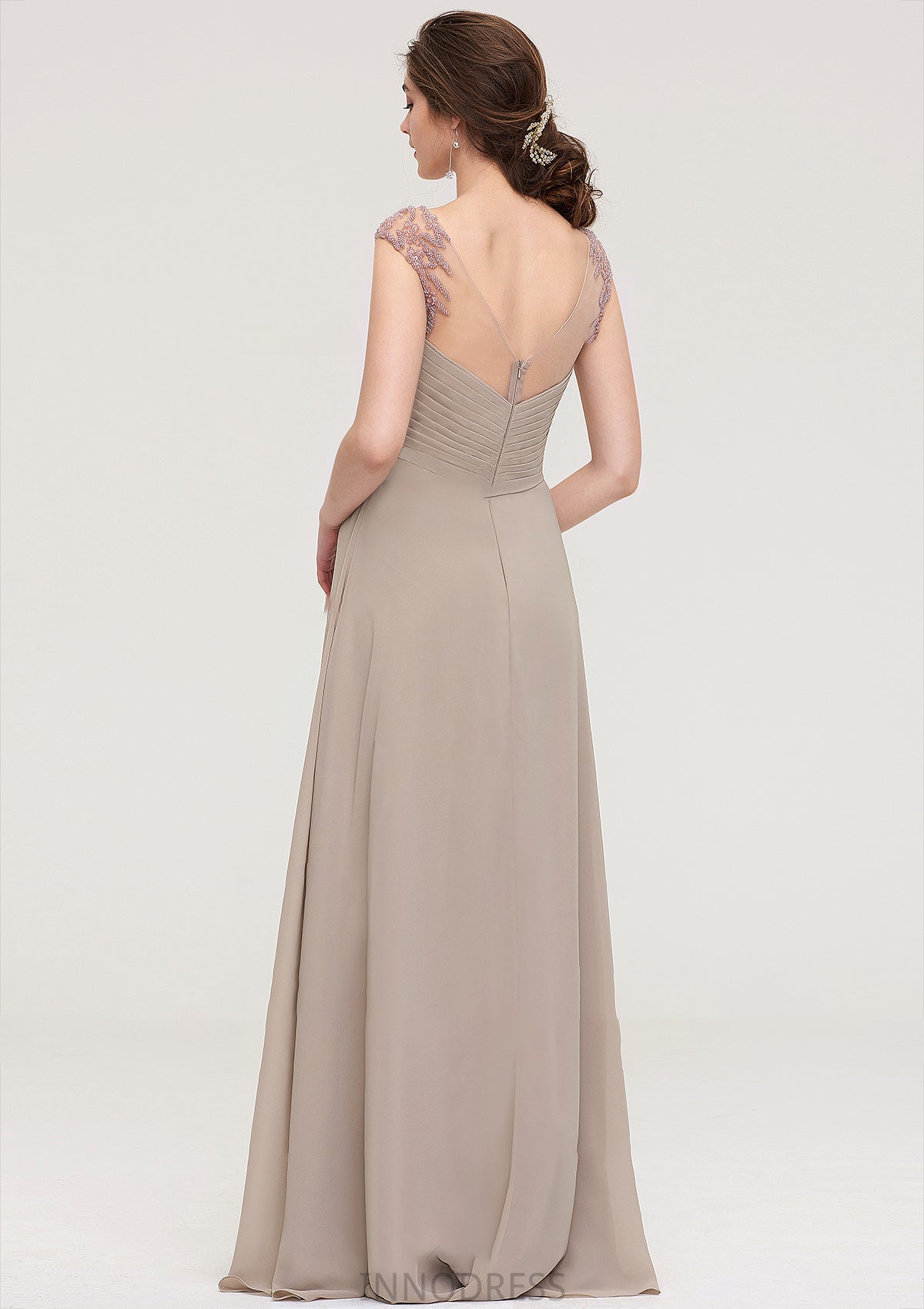 Sleeveless Scoop Neck Long/Floor-Length A-line/Princess Chiffon Bridesmaid Dresses With Pleated Beading -Bridesmaid Dresseses
 Lauryn DPP0025396