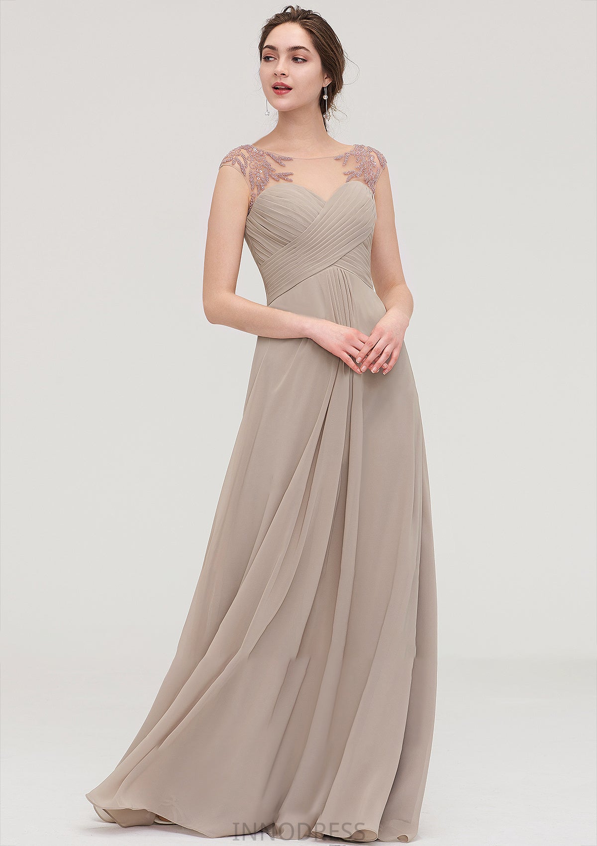 Sleeveless Scoop Neck Long/Floor-Length A-line/Princess Chiffon Bridesmaid Dresses With Pleated Beading -Bridesmaid Dresseses
 Lauryn DPP0025396