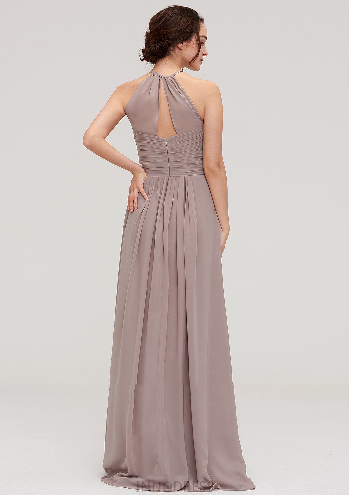 Scoop Neck Sleeveless A-line/Princess Chiffon Long/Floor-Length Bridesmaid Dresseses With Pleated Marcia DPP0025399