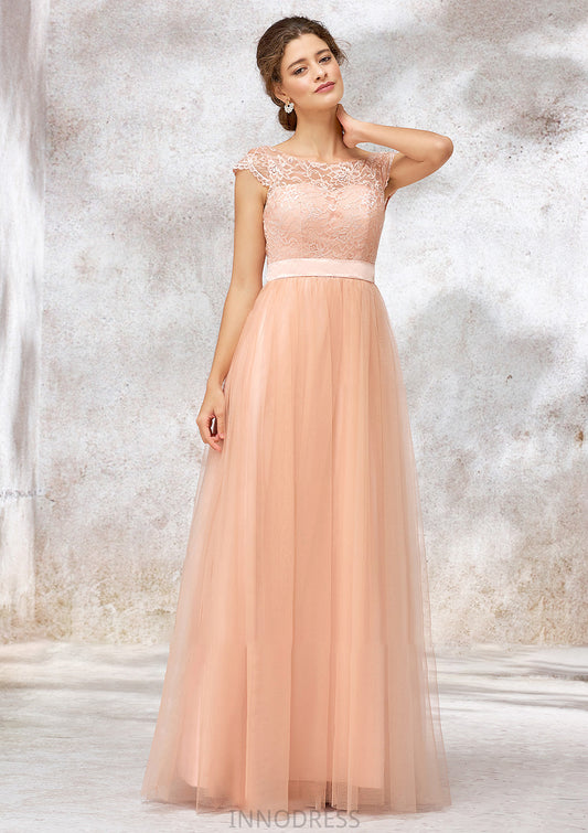 Sleeveless Bateau Long/Floor-Length Tulle A-line/Princess Bridesmaid Dresses With Sashes Lace Jaylen DPP0025405