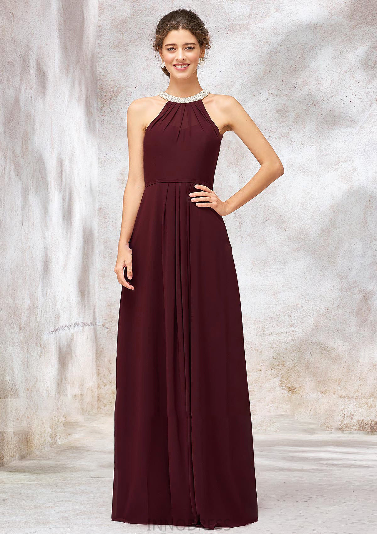 Sleeveless Scoop Neck Long/Floor-Length Chiffon A-line/Princess Bridesmaid Dresses With Pleated Beading Krista DPP0025406