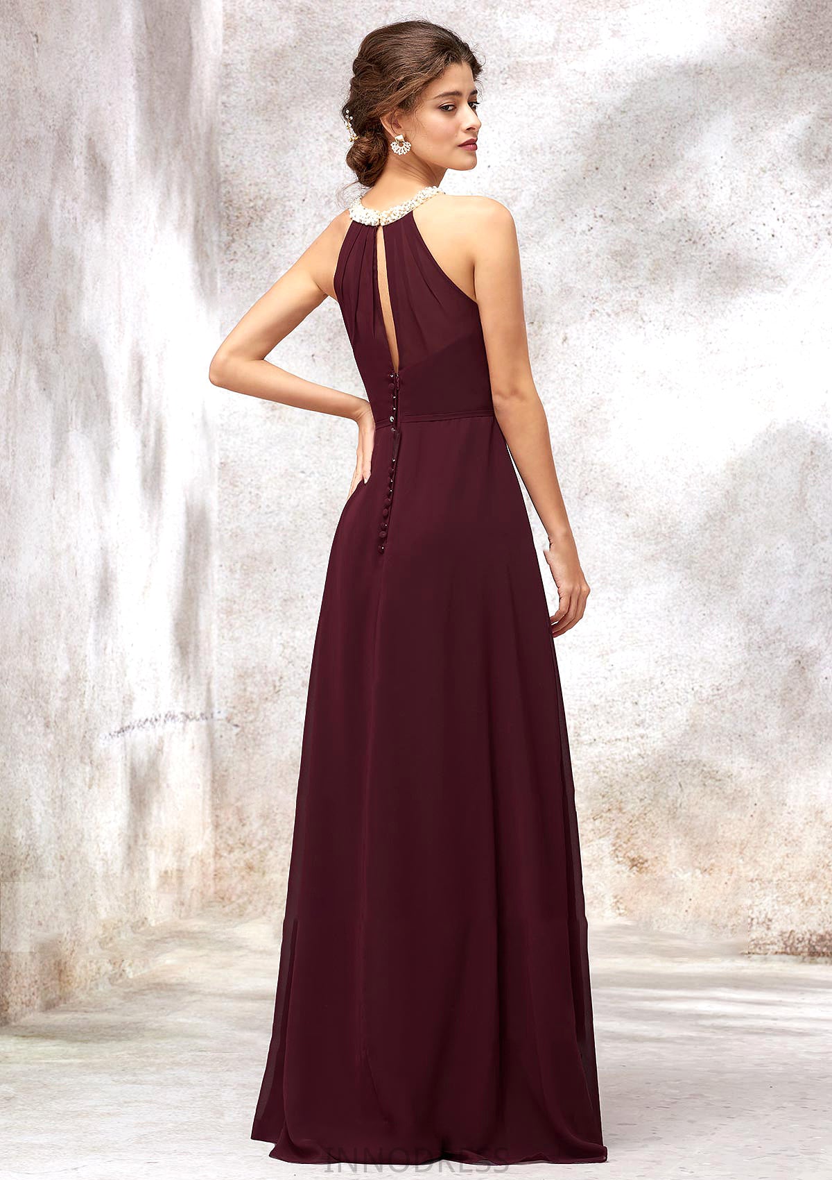 Sleeveless Scoop Neck Long/Floor-Length Chiffon A-line/Princess Bridesmaid Dresses With Pleated Beading Krista DPP0025406