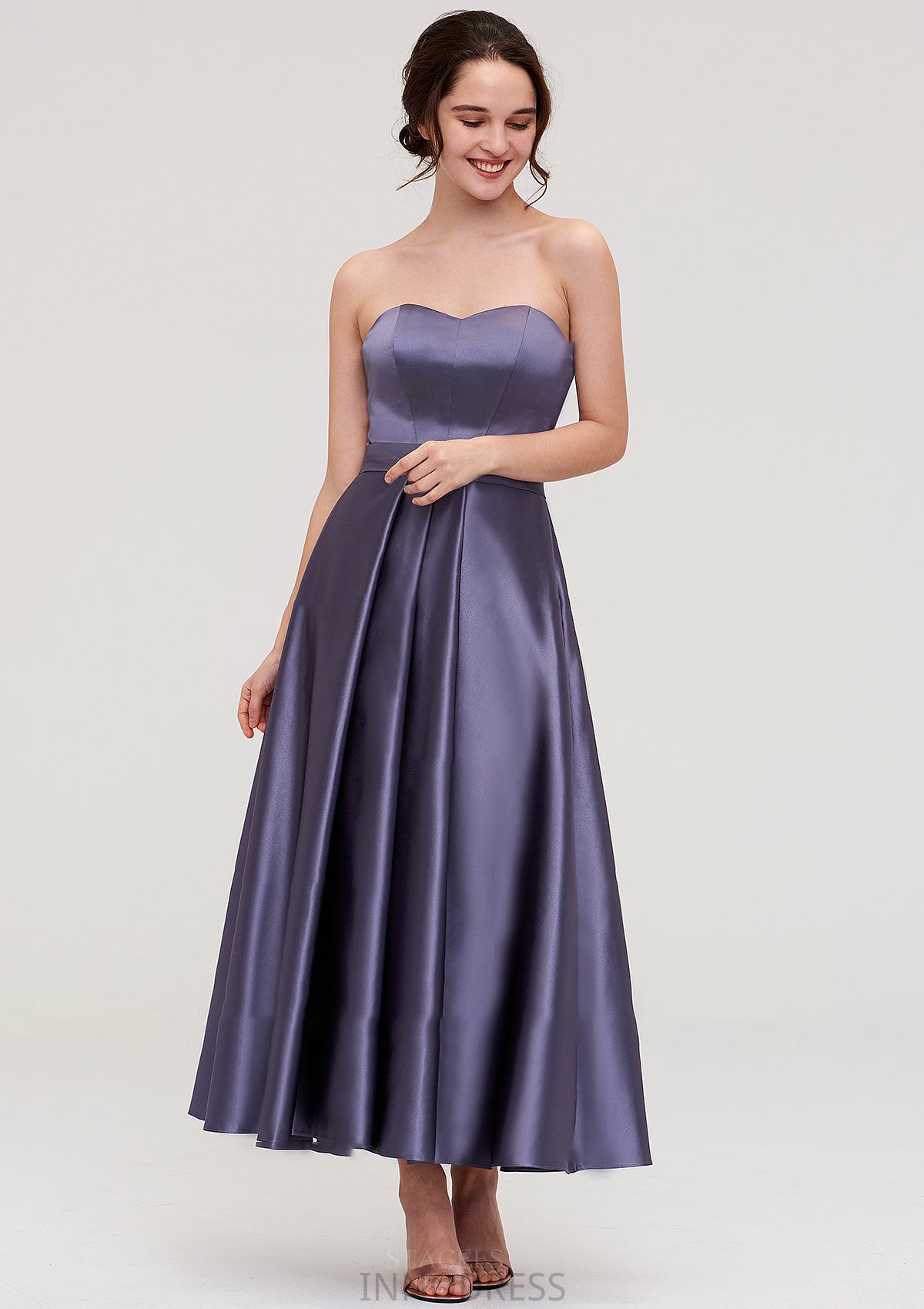 Sweetheart Sleeveless A-line/Princess Satin Ankle-Length Bridesmaid Dresses With Pleated Vivian DPP0025408