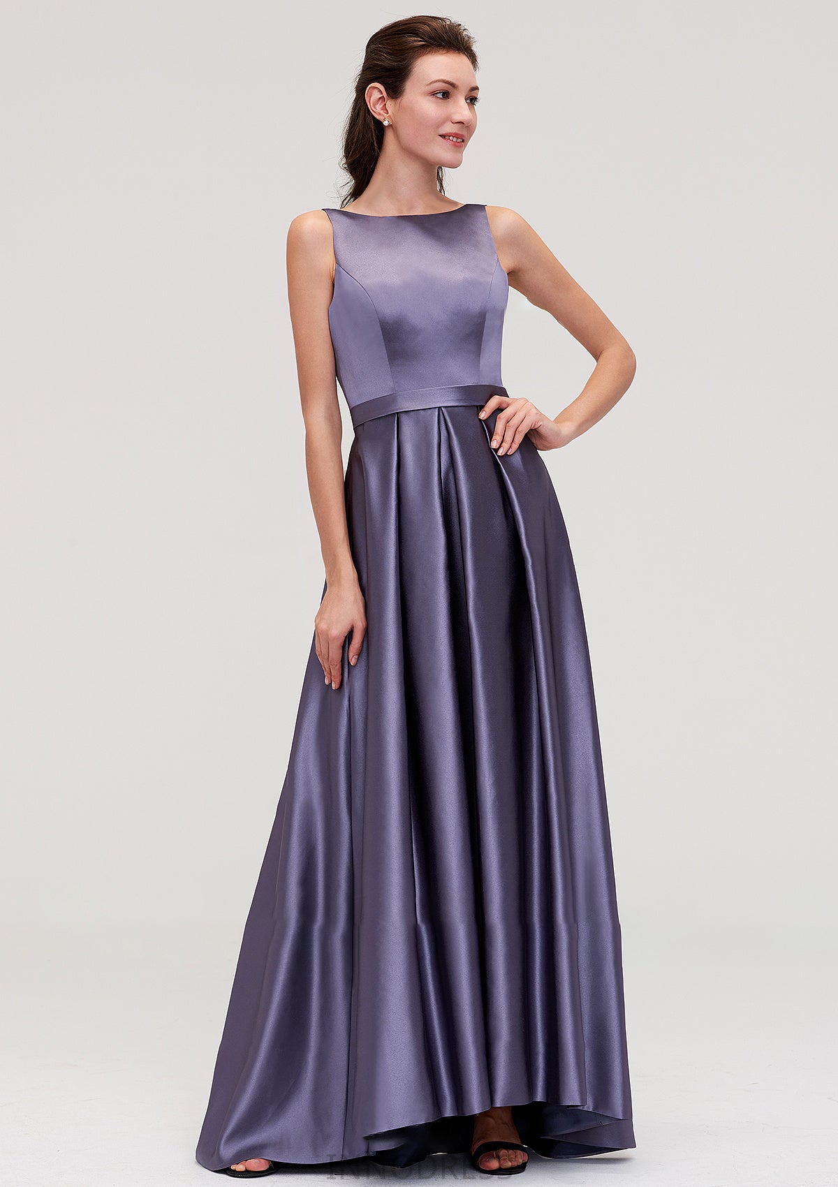 Sleeveless Bateau Ankle-Length Satin A-line/Princess Bridesmaid Dresses With Pleated Hadley DPP0025409