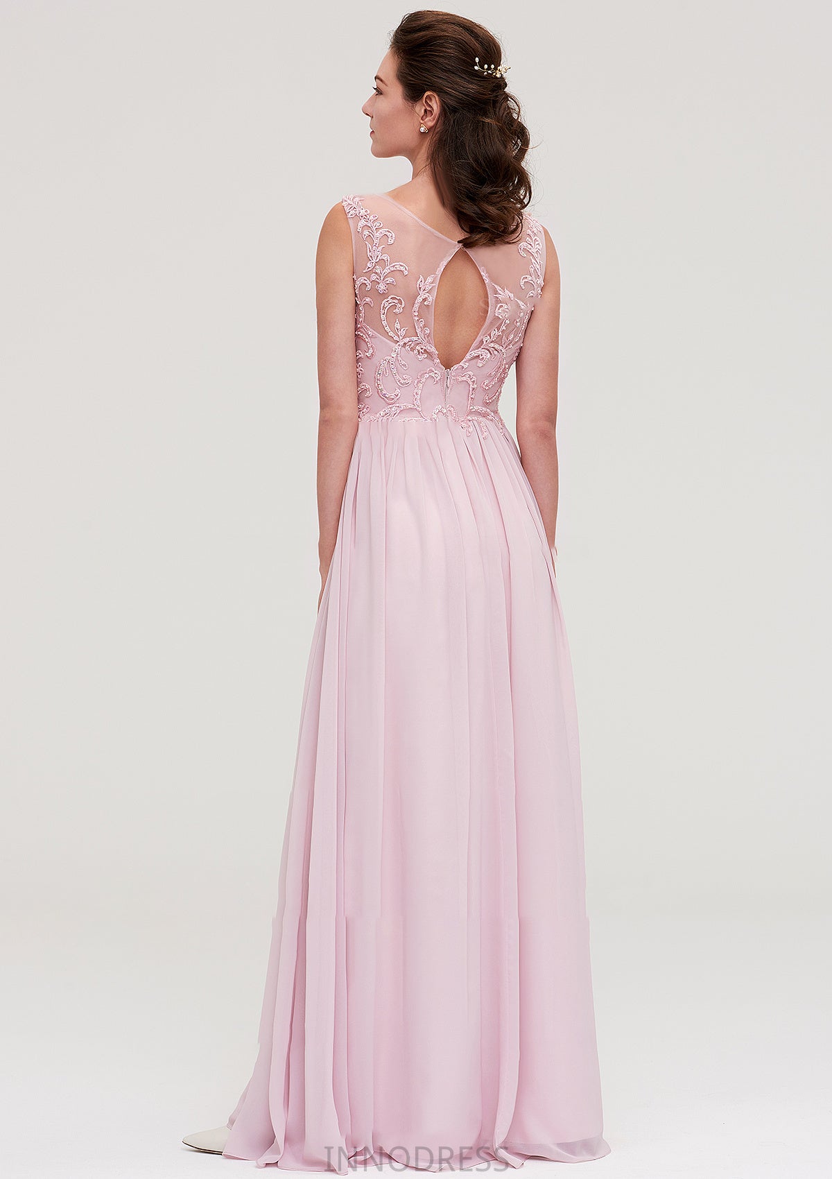 Sleeveless V Neck A-line/Princess Chiffon Long/Floor-Length Bridesmaid Dresseses With Beading Appliqued Jessica DPP0025410