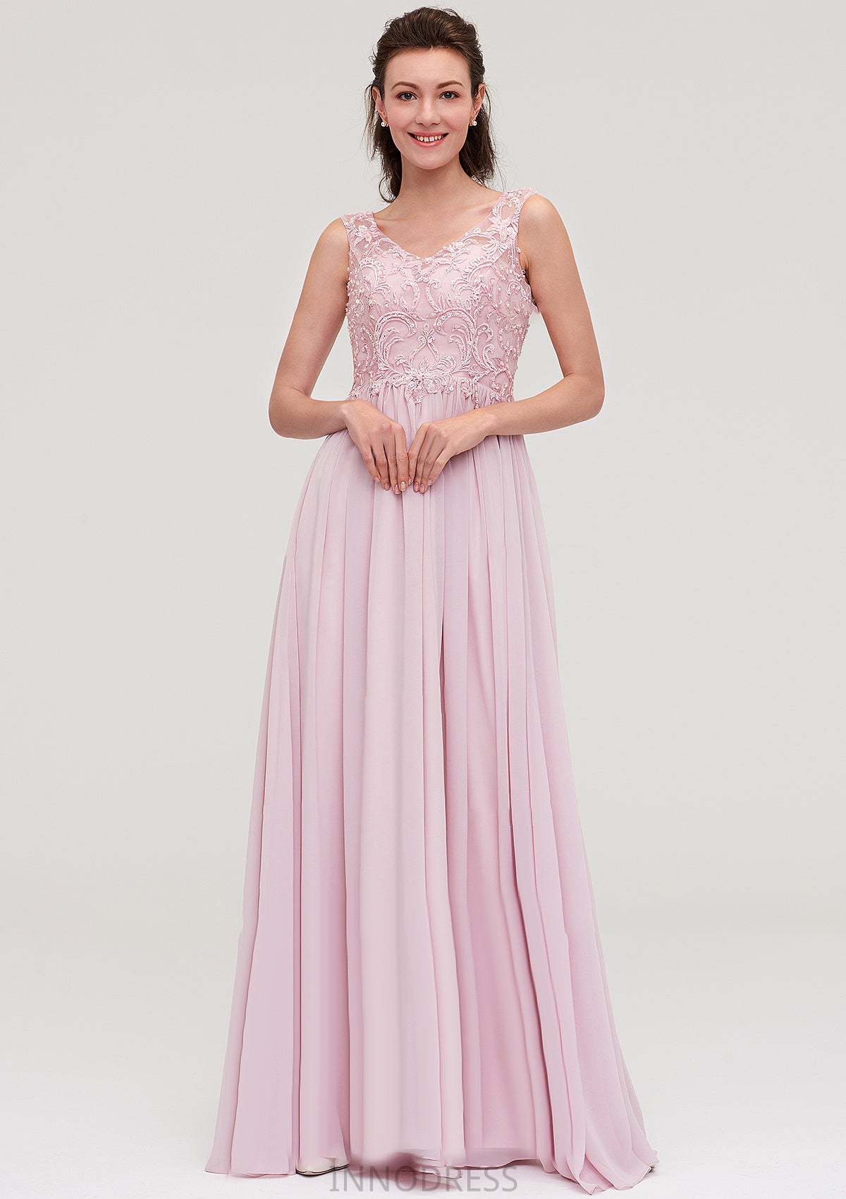 Sleeveless V Neck A-line/Princess Chiffon Long/Floor-Length Bridesmaid Dresseses With Beading Appliqued Jessica DPP0025410