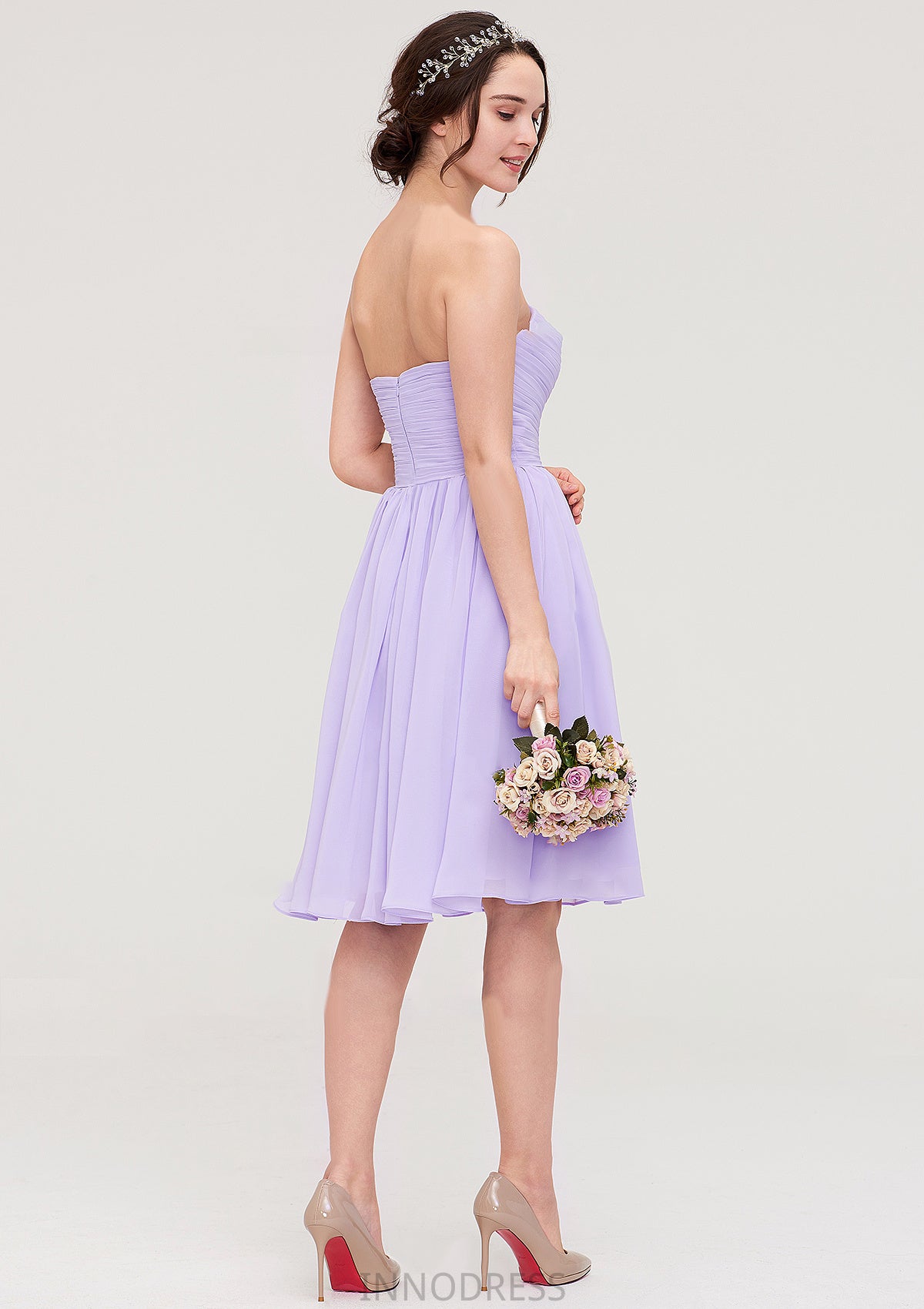 Sleeveless Sweetheart Chiffon Knee-Length A-line/Princess Bridesmaid Dresses With Pleated Flowers Fernanda DPP0025413