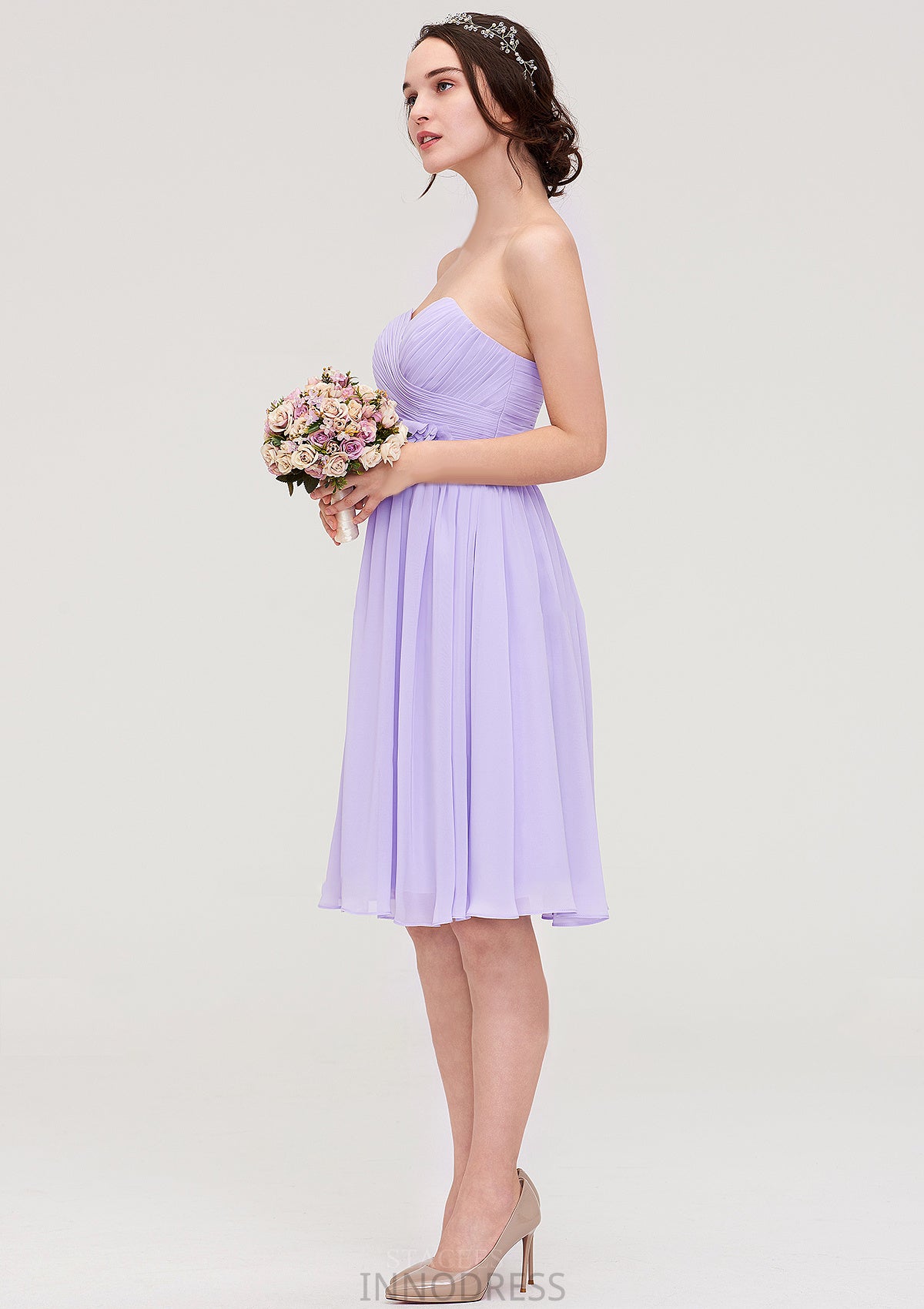 Sleeveless Sweetheart Chiffon Knee-Length A-line/Princess Bridesmaid Dresses With Pleated Flowers Fernanda DPP0025413