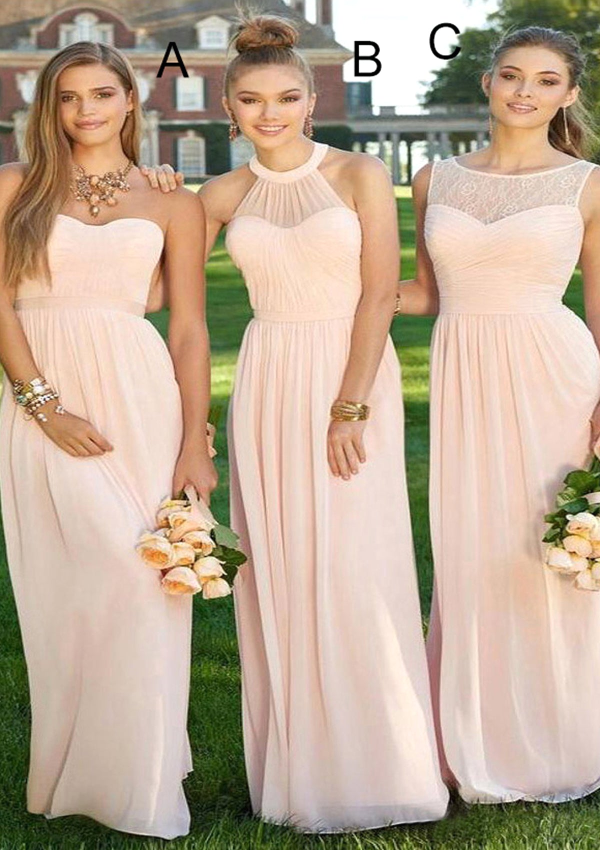 Sweetheart Sleeveless Long/Floor-Length A-Line/Princess Chiffon Bridesmaid Dresses Dania DPP0025418