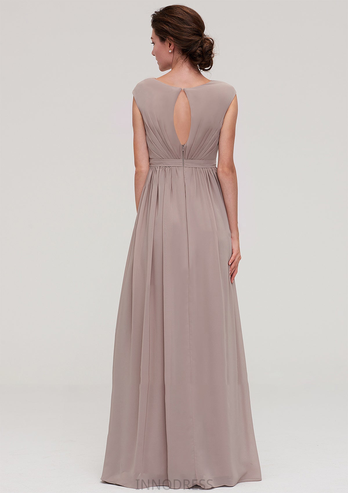 Bateau Sleeveless A-line/Princess Chiffon Long/Floor-Length Bridesmaid Dresses With Pleated Shyann DPP0025420