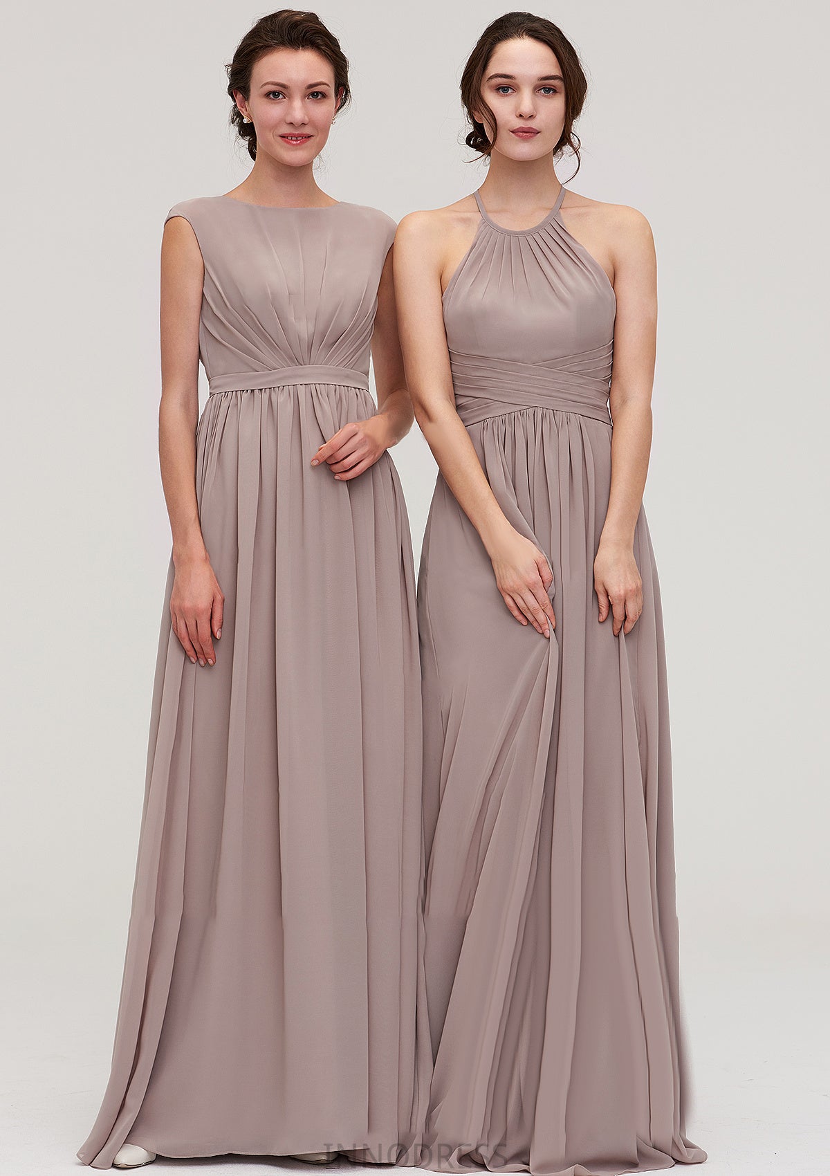 Bateau Sleeveless A-line/Princess Chiffon Long/Floor-Length Bridesmaid Dresses With Pleated Shyann DPP0025420