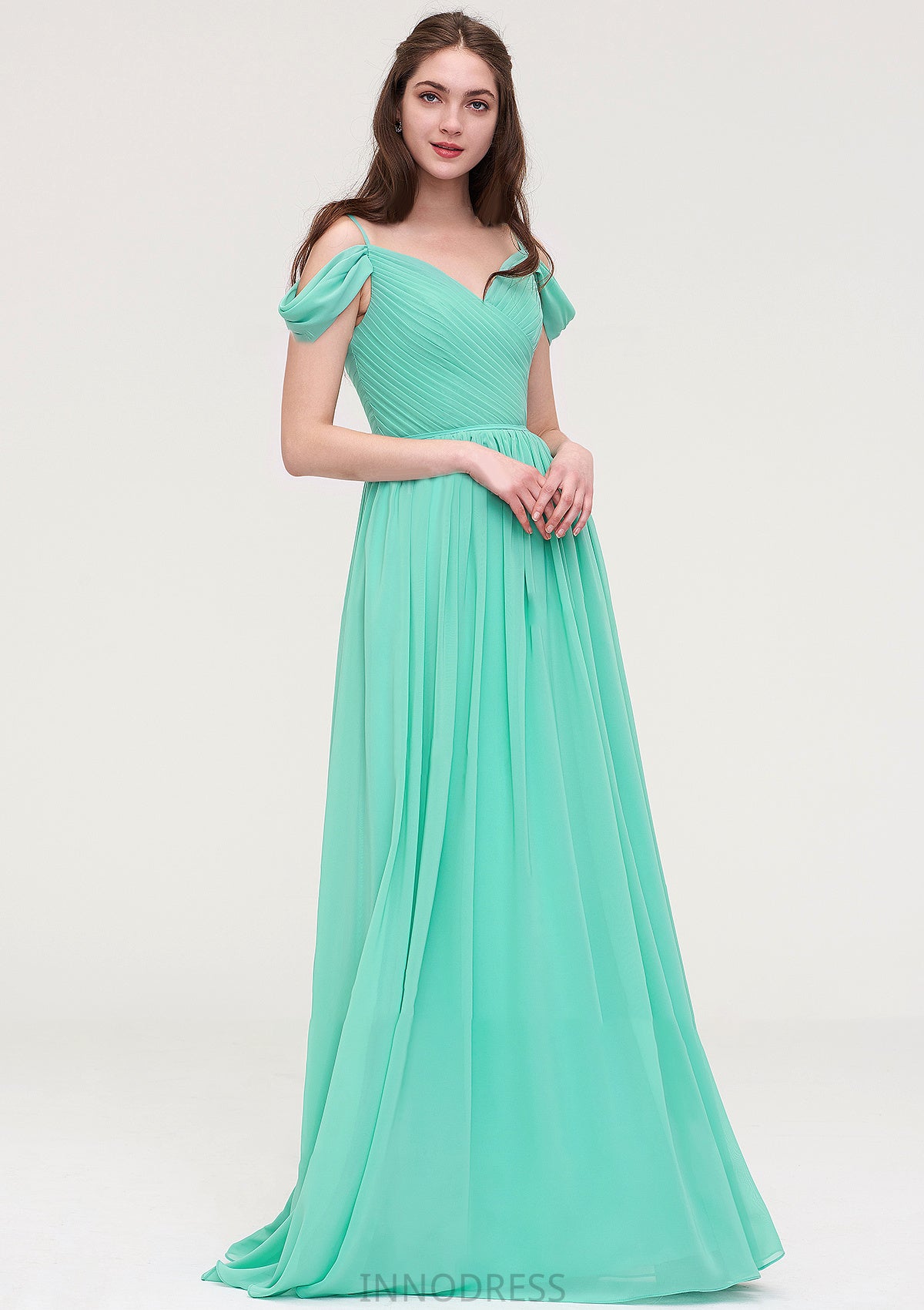 Sweetheart Sleeveless Long/Floor-Length Chiffon A-line/Princess Bridesmaid Dresses With Pleated Clara DPP0025422