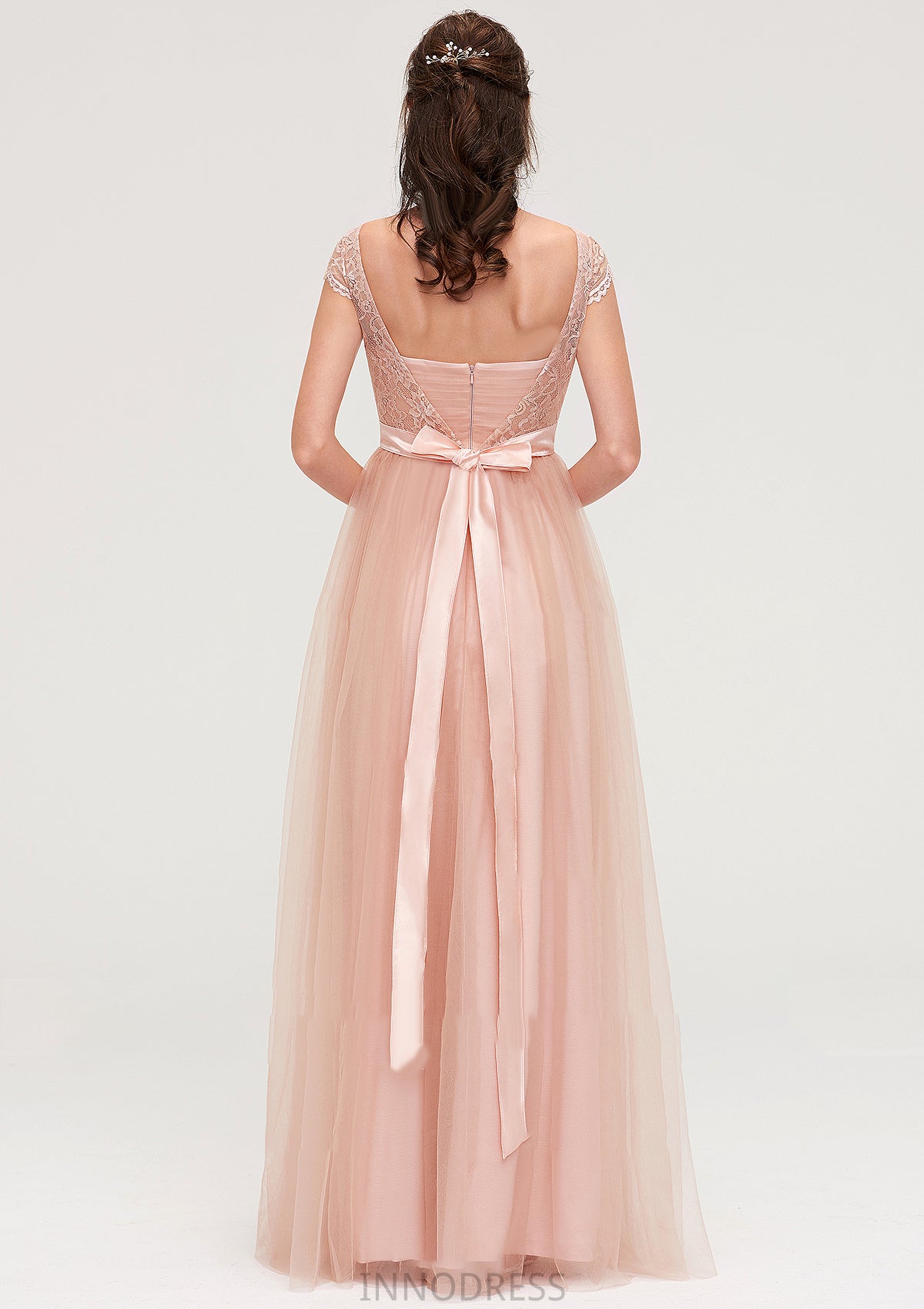 Bateau Sleeveless Tulle A-line/Princess Long/Floor-Length Bridesmaid Dresseses With Sashes Lace Marissa DPP0025427