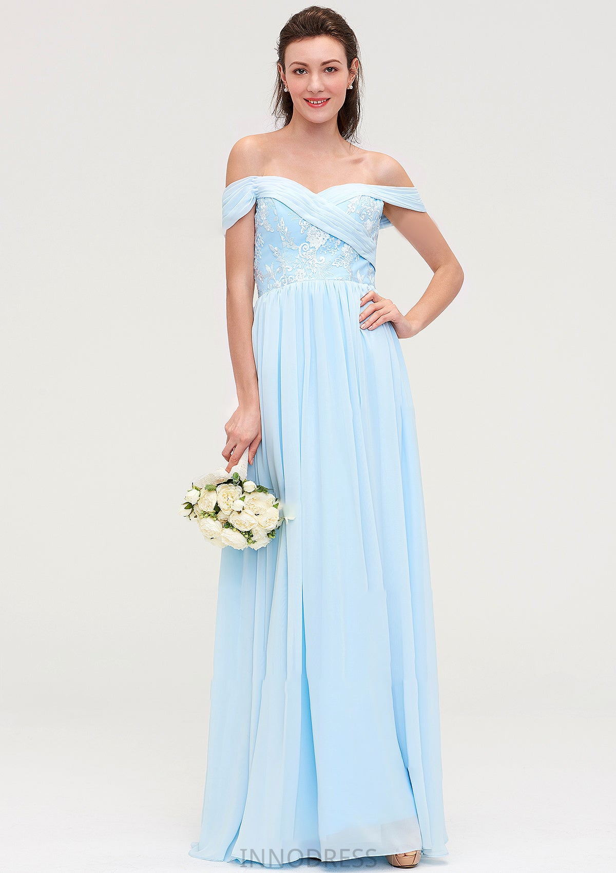 Off-the-Shoulder Sleeveless Chiffon A-line/Princess Long/Floor-Length Bridesmaid Dresseses With Pleated Appliqued Jayla DPP0025431